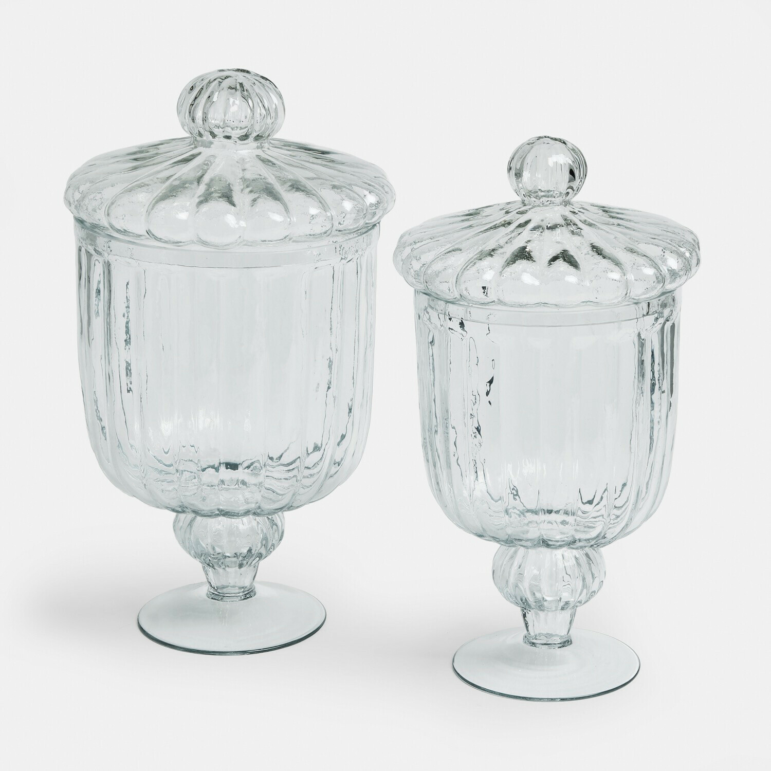 Glasdose 2er Set Mélomiane Set von zwei transparenten Glasbehältern mit Deckeln und Fuss für Dekoration und Aufbewahrung