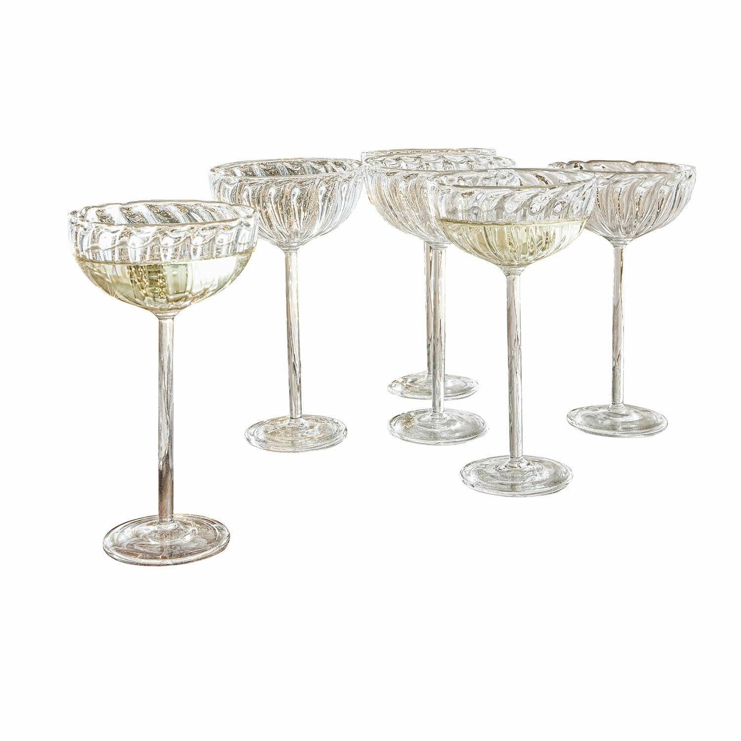 Glas 6er Set Bavella Sechsteiliges Set aus transparenten Champagnergläsern aus Glas mit dekorativem Muster