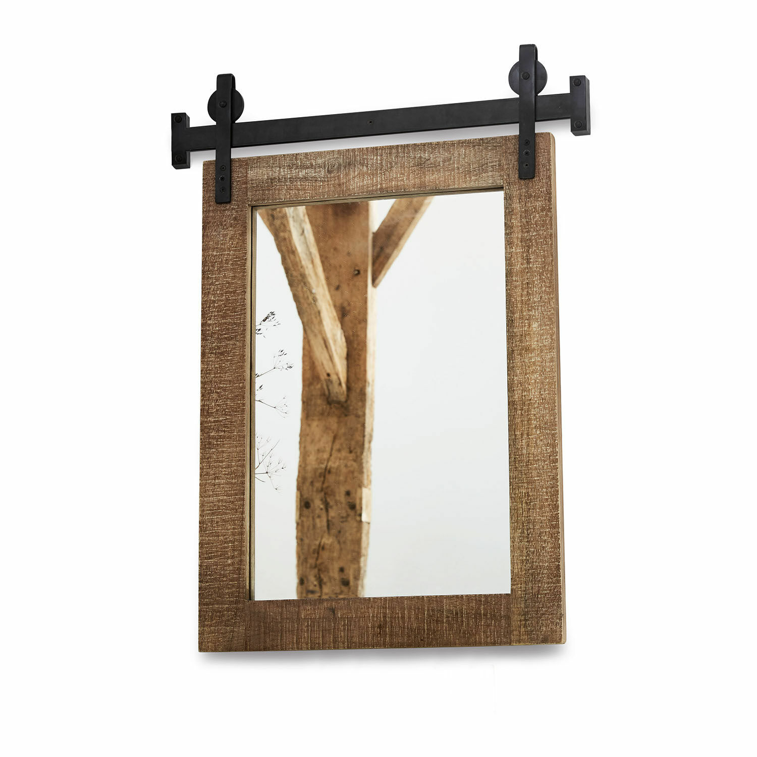 Spiegel Taylors Island Rustikaler Wandspiegel mit Holzrahmen und schwarzem Metallhalter für eine natürliche Wohnraumgestaltung