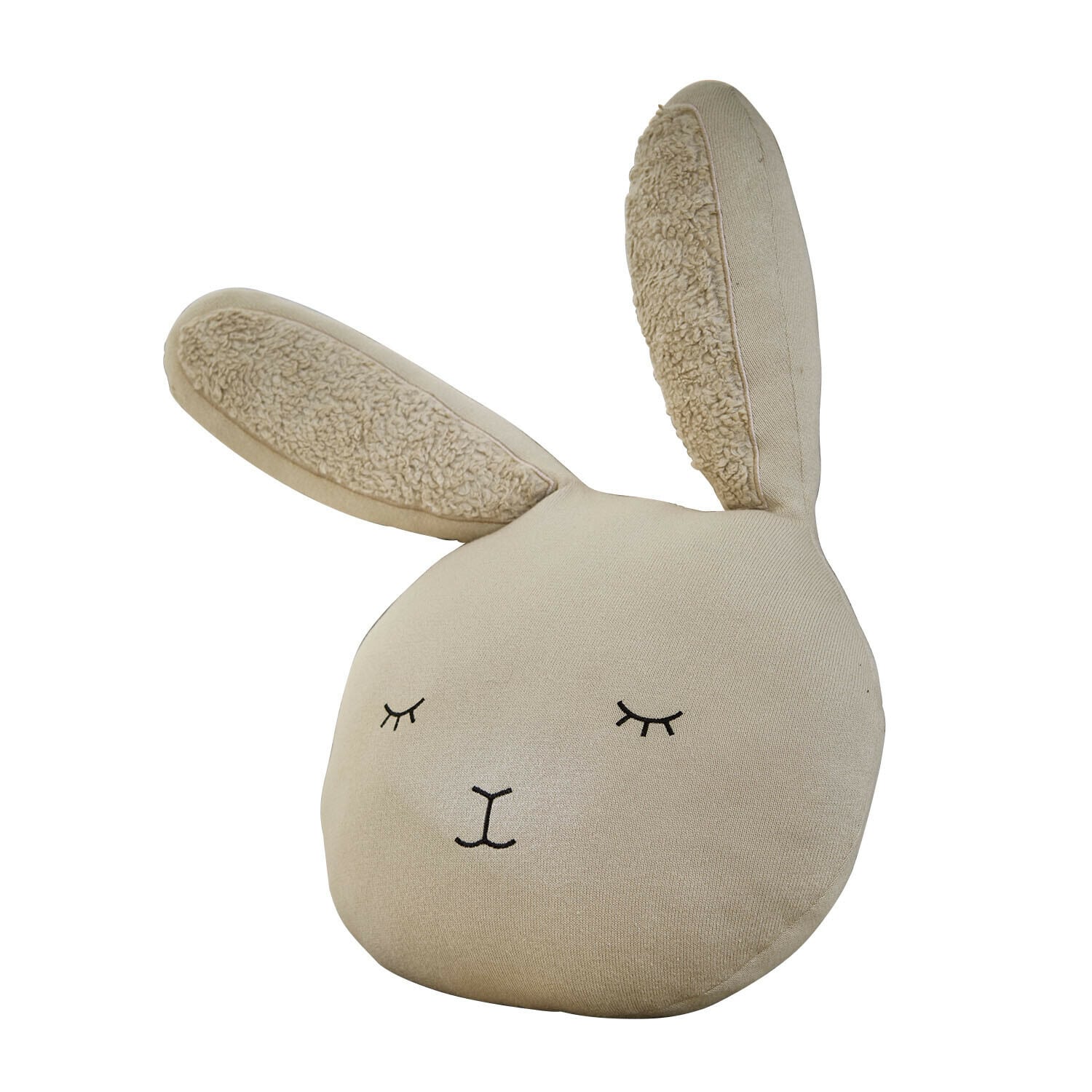 Kissen Fuzzletop Beiges Kissen in Hasenkopf-Form mit weichem Stoff und gesticktem Gesicht für Kinderzimmer