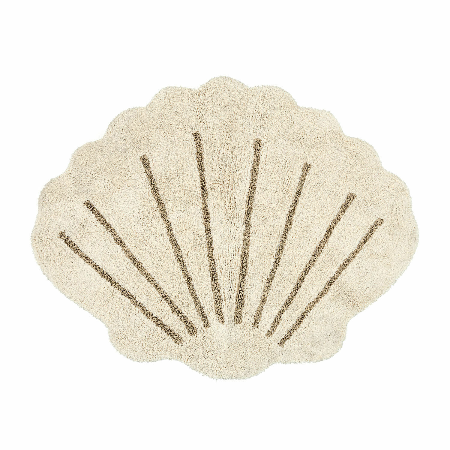 Teppich Vellaro Beiger, weicher Badteppich in Muschelform mit braunen Streifen, flauschiger Badezimmerteppich