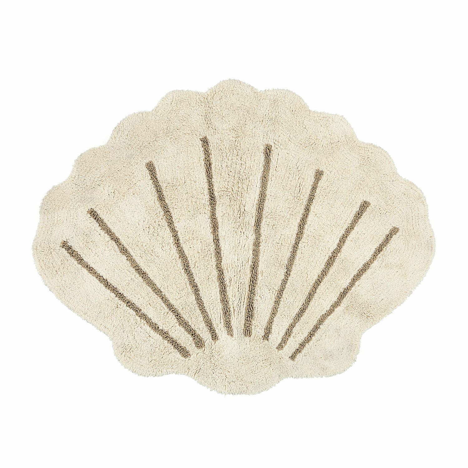 Teppich Vellaro Beiger, weicher Badteppich in Muschelform mit braunen Streifen, flauschiger Badezimmerteppich