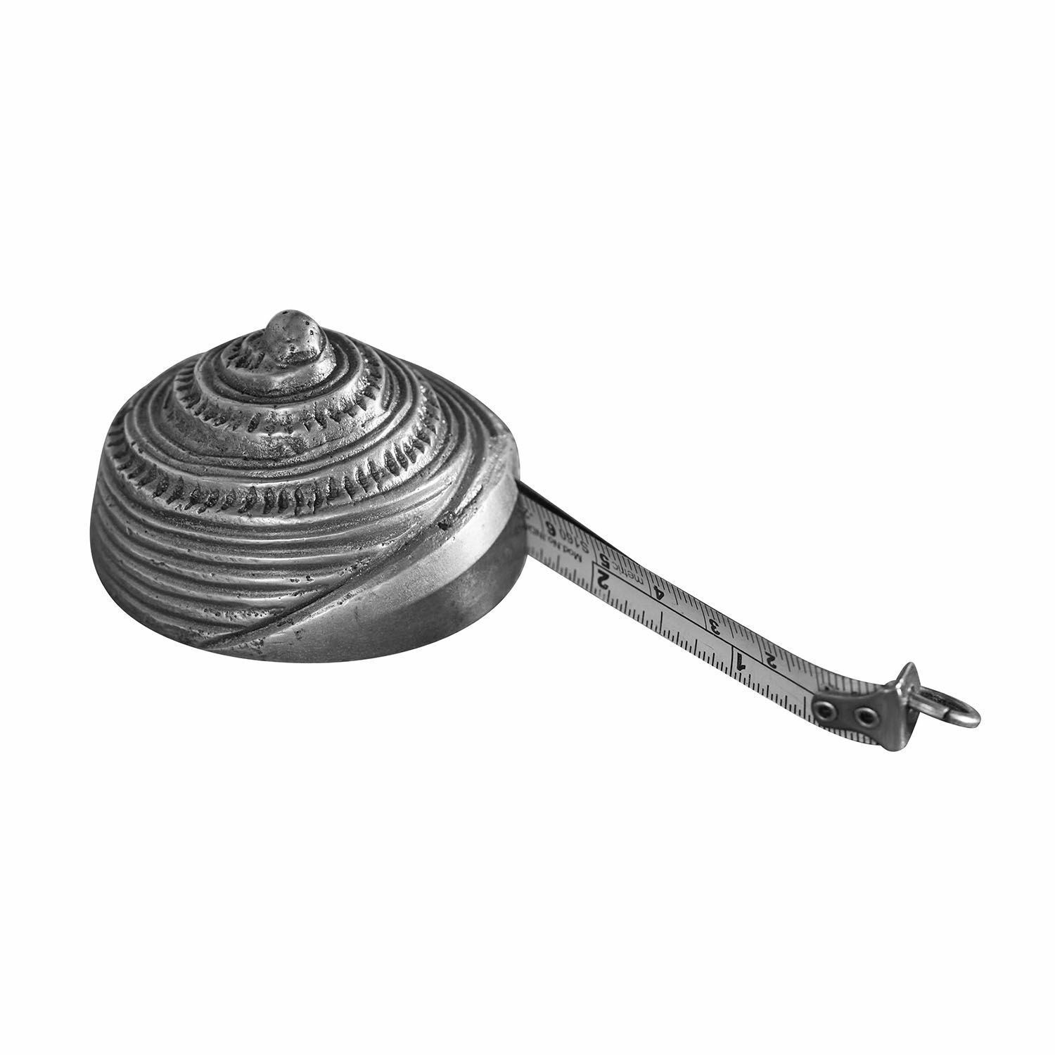 Massband Ovixel Metallmassband mit rundem silbernem Gehäuse und spiralförmigem Muster