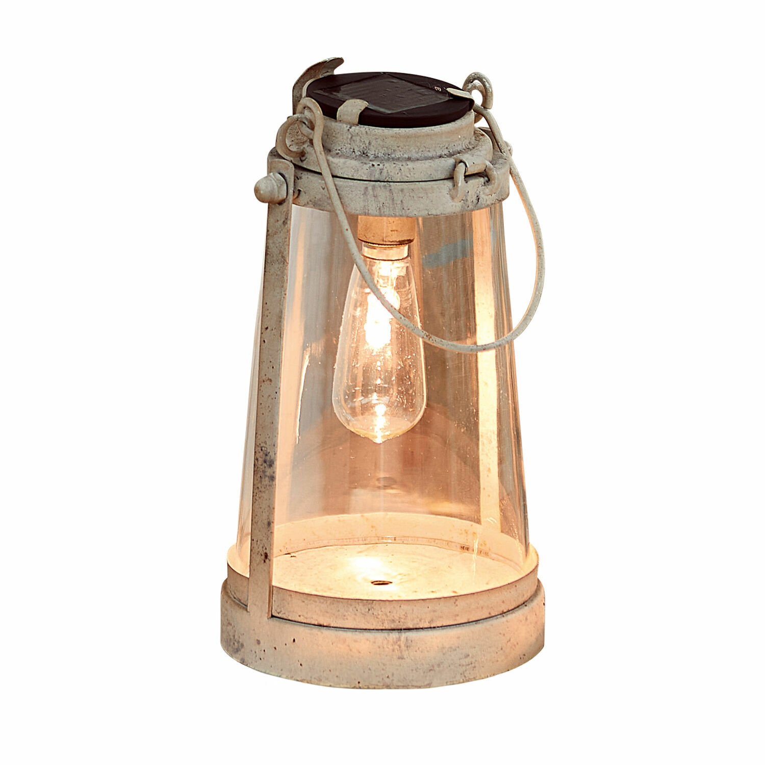 Solar-Laterne Chénens Solarlaterne aus weissem Metall und Glas mit warmweiss leuchtender LED für Gartendekoration