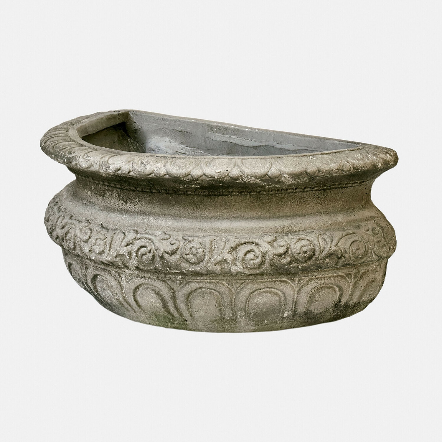 Übertopf Lendoria Wand-Blumenkübel aus grauem Beton mit klassischem Muster für Garten und Balkon