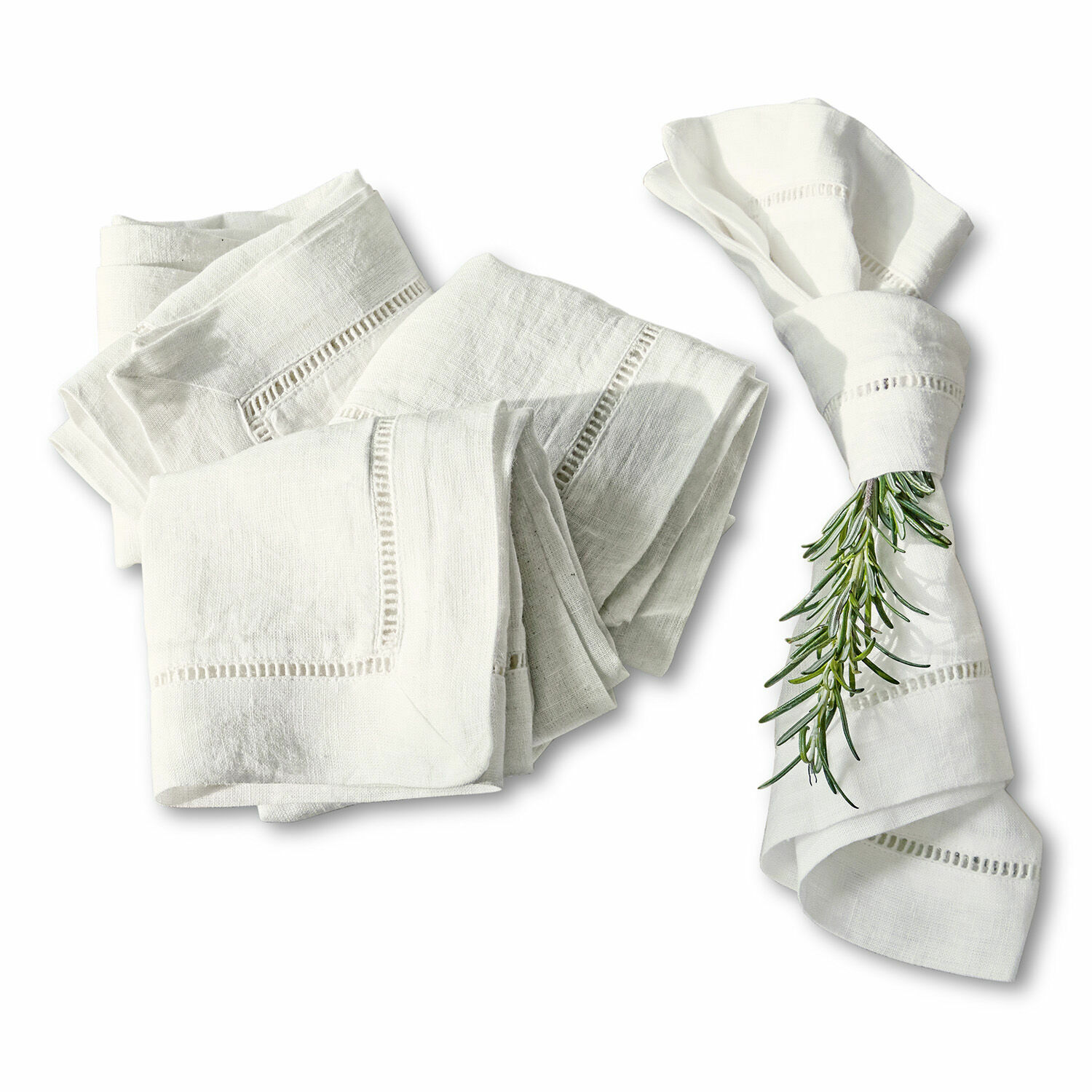 Serviette 4er Set Covent Garden Weisse Leinenservietten mit dekorativer Lochstickerei, elegante Tischdekoration aus Naturmaterialien