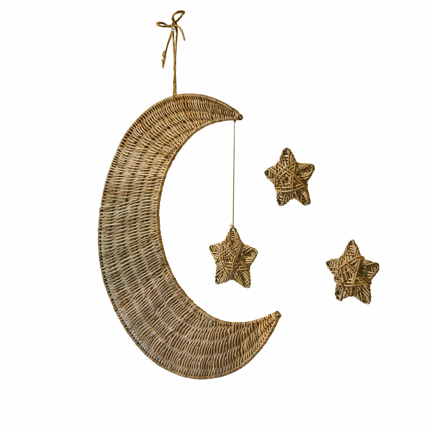 Wand-Deko Aurorette Hängende Dekoration aus natürlichem Rattan in Mond- und Sternform für Wohnräume