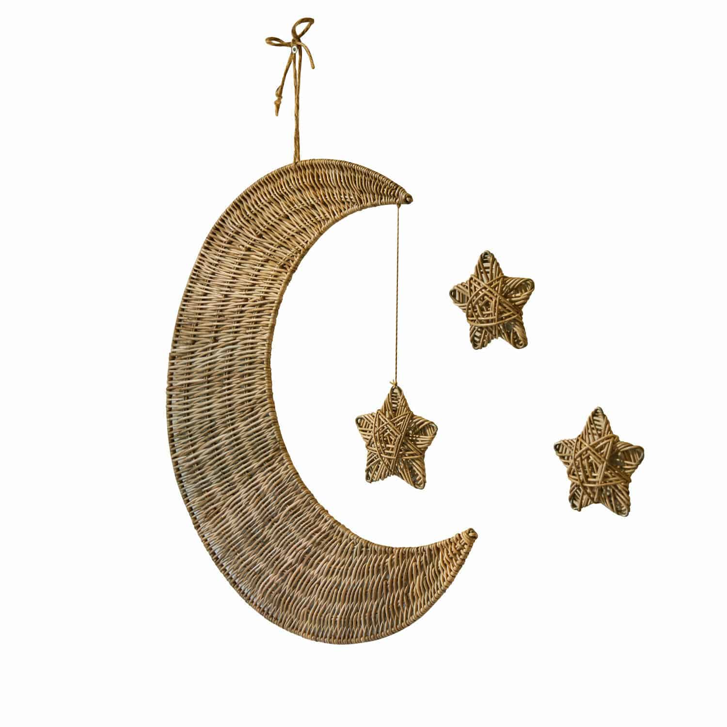 Wand-Deko Aurorette Hängende Dekoration aus natürlichem Rattan in Mond- und Sternform für Wohnräume