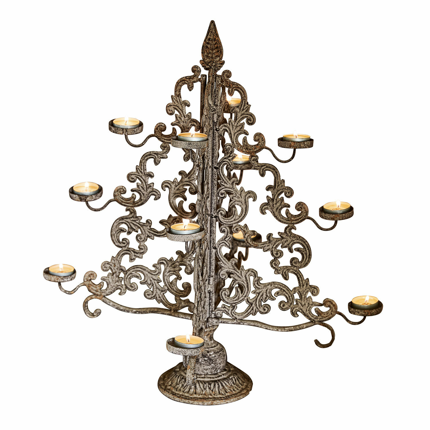 Deko-Baum Valledupar Metall-Kerzenhalter mit filigranem Muster in antik-silber für 12 Teelichter