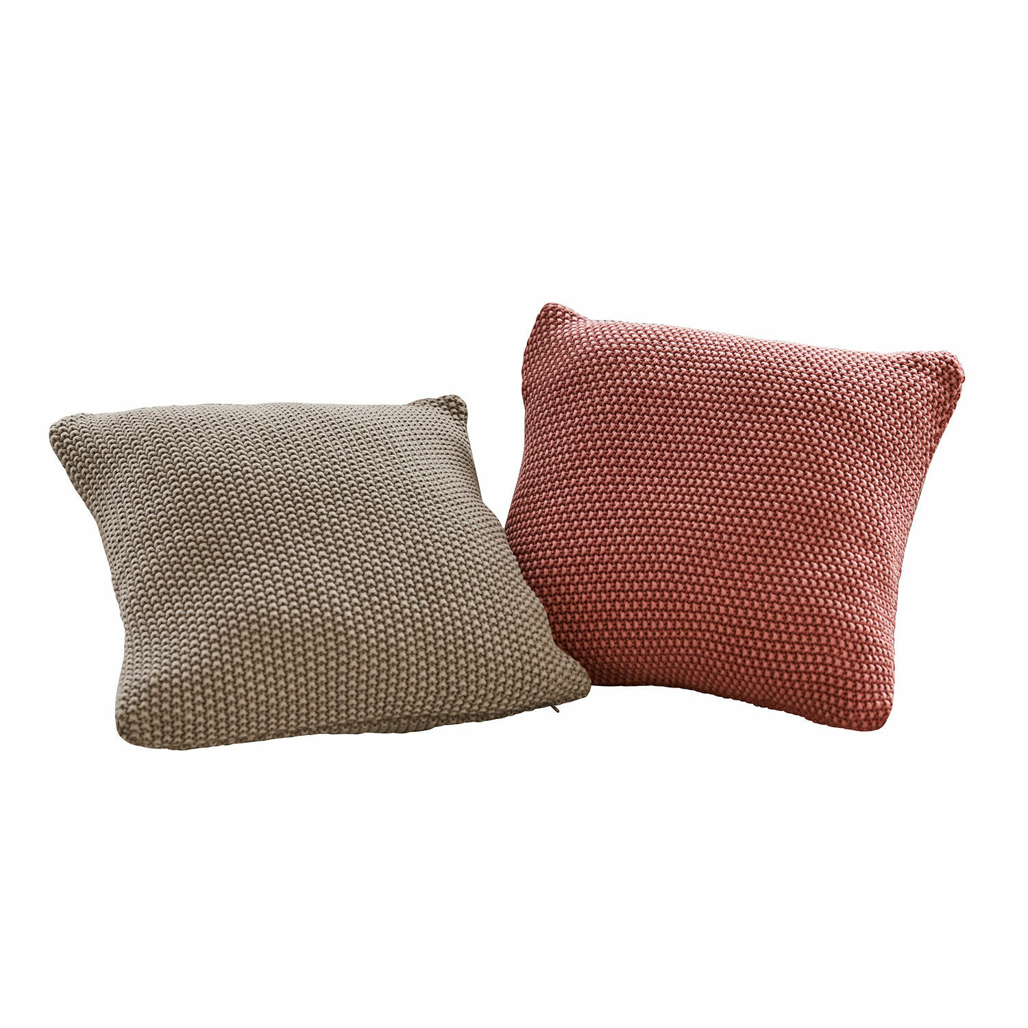 Kissenhülle 2er Set Terry Zwei quadratische Kissen aus grob gestricktem Stoff in Beige und Ziegelrot zur Wohnraumdekoration