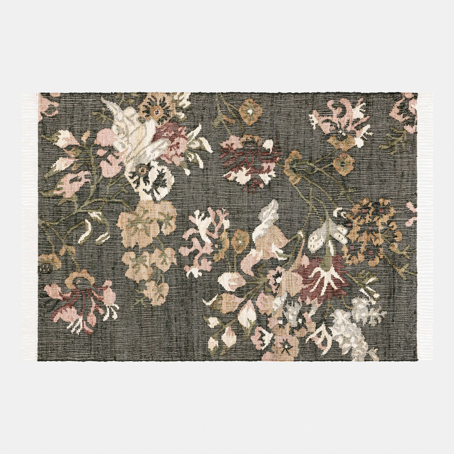 Teppich Yasirah Teppich mit floralem Muster in Grau- und Beigetönen mit Fransen, elegante Wohnraumdekoration
