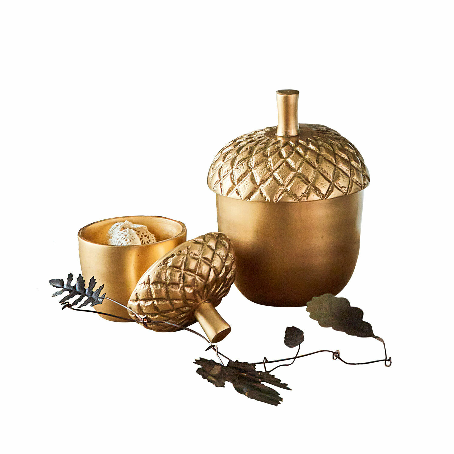 Dose 2er Set Selmar Goldfarbene Metallbehälter in Eichelform als dekoratives Wohnaccessoire, eleganter Dekoartikel