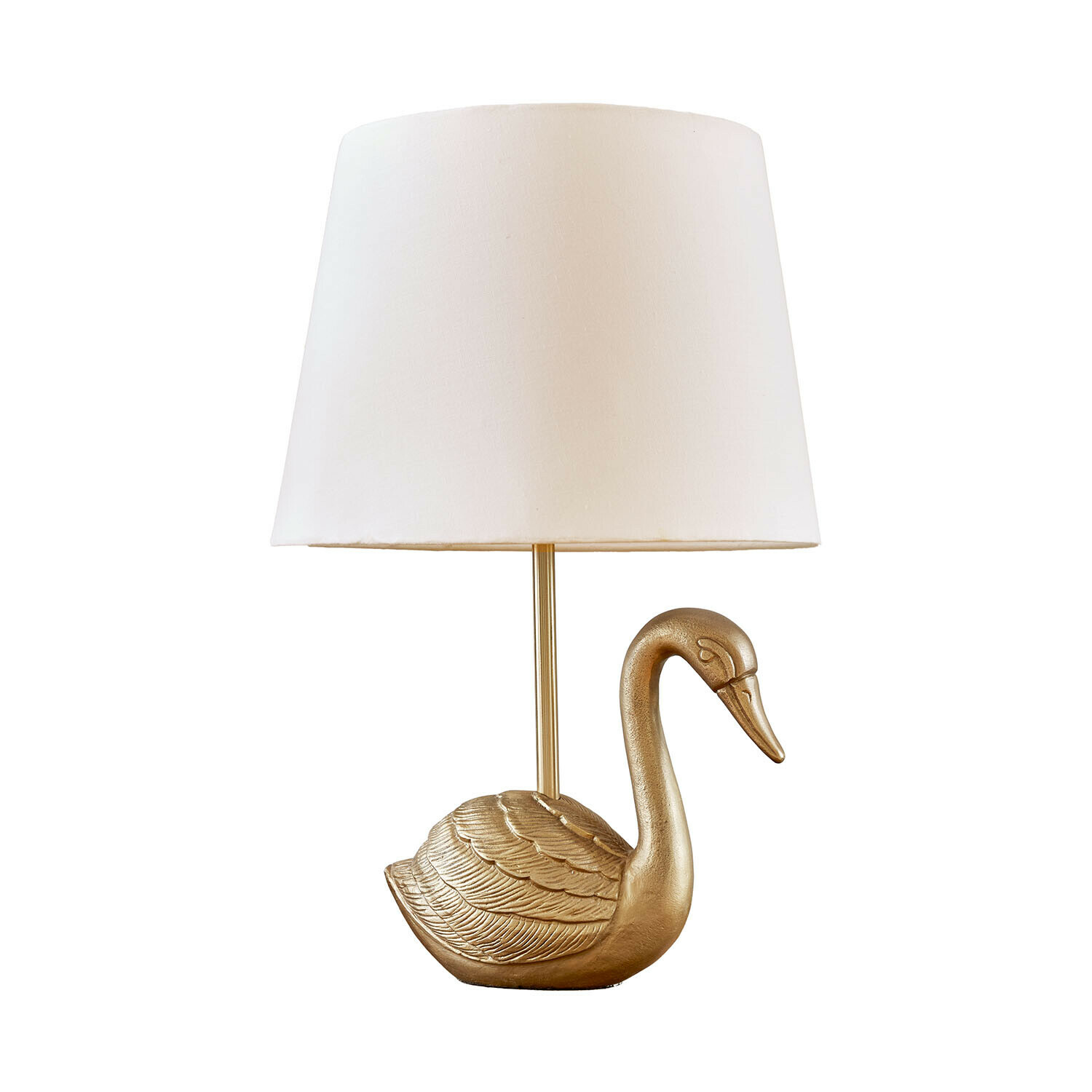 Tischlampe Élégance Dorée Tischlampe mit weissem Lampenschirm und goldfarbenem Schwan als Sockel, dekorative Wohnraumleuchte