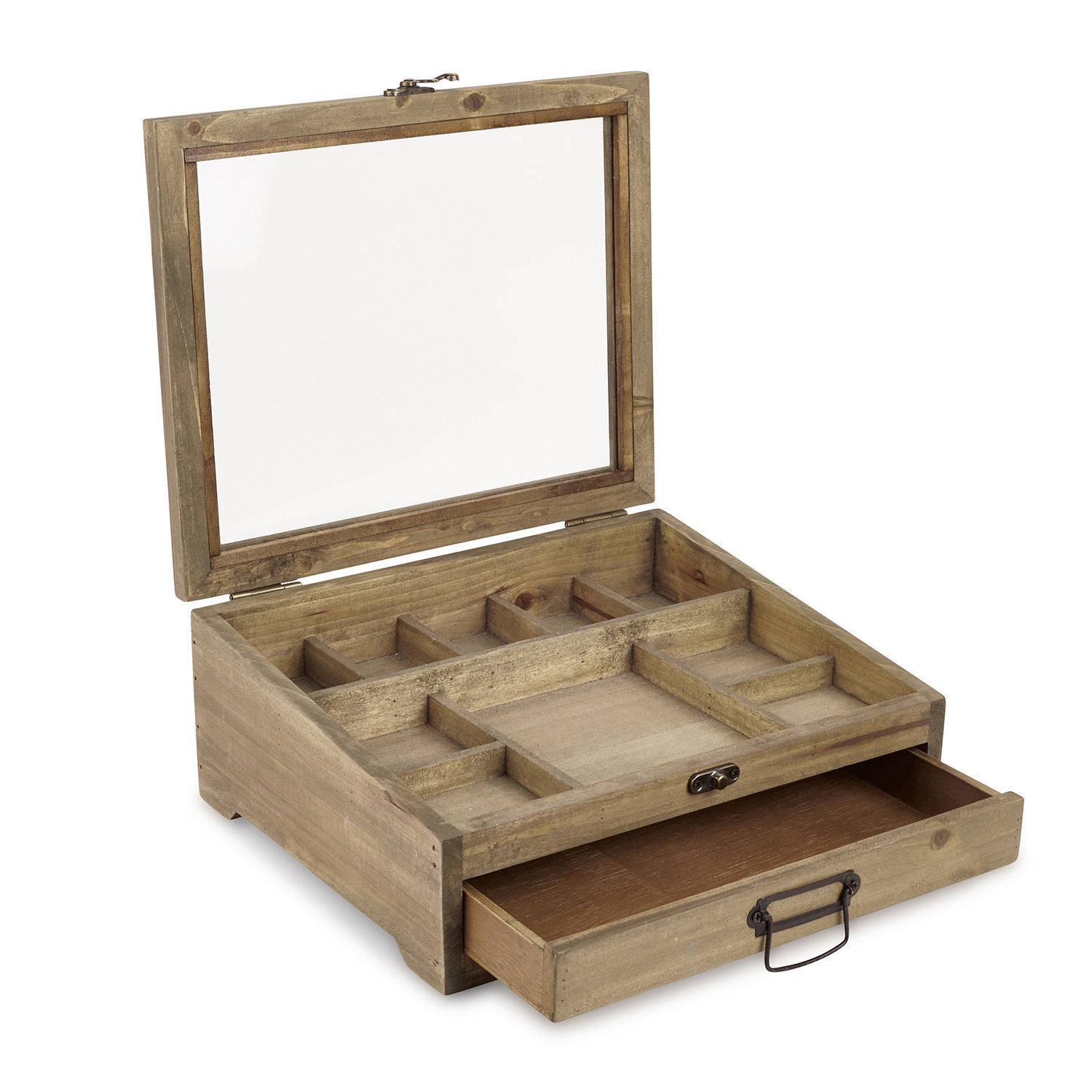 Schmuckkästchen Cayetana Holz-Schmuckkasten mit Fächern und Schublade in natürlicher Holzfarbe zur Aufbewahrung