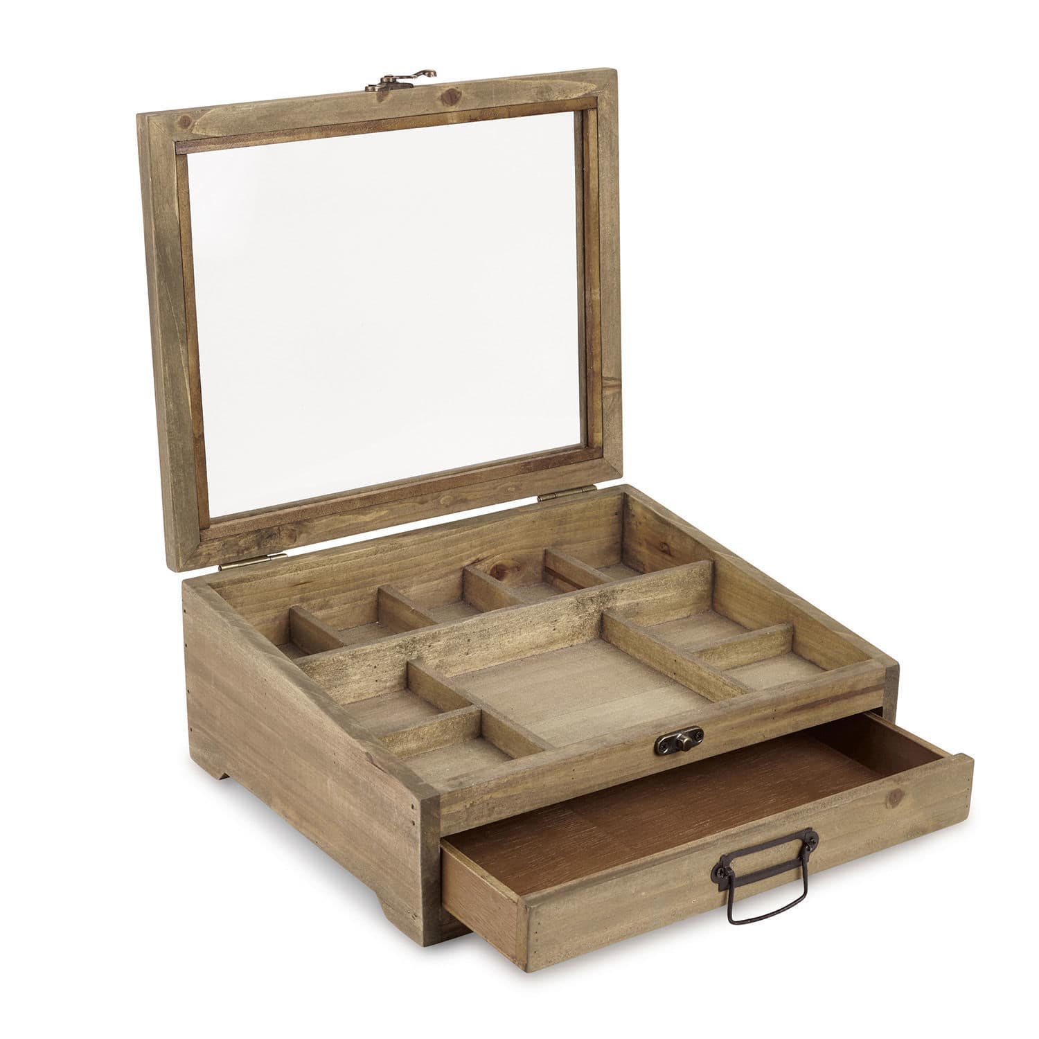 Schmuckkästchen Cayetana Holz-Schmuckkasten mit Fächern und Schublade in natürlicher Holzfarbe zur Aufbewahrung
