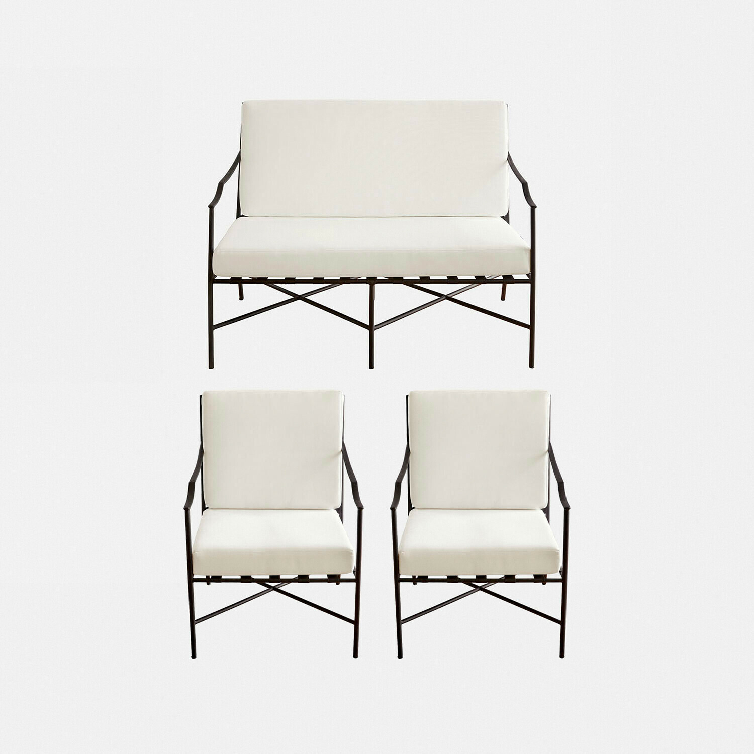 Sitzgruppe Vexford Gartenmöbel-Set mit Metallgestell und cremefarbenen Polstern, modernes Design für den Außenbereich