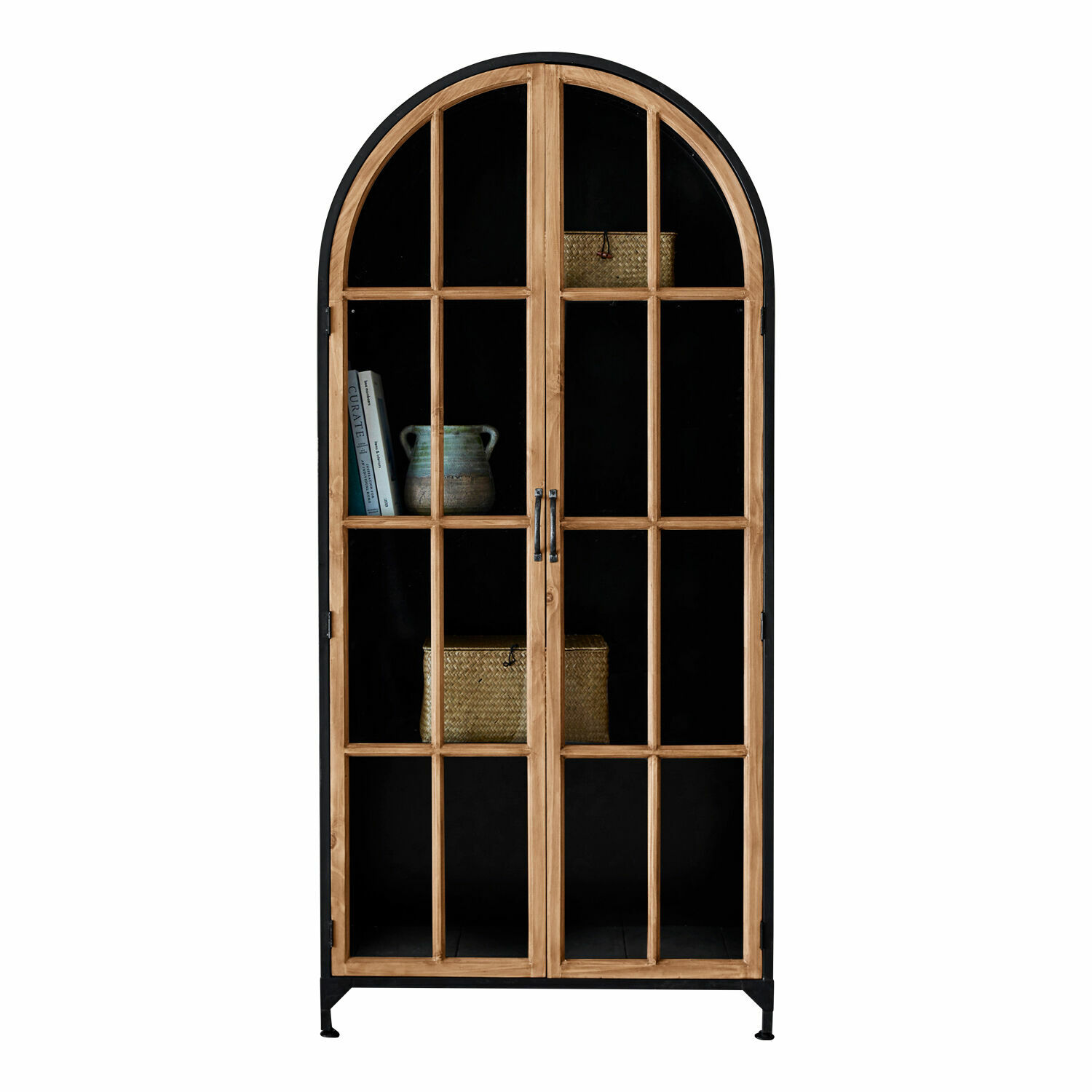 Schrank Mardilly Vitrine aus Holz und schwarzem Metall mit Glastüren und Regalen zur dekorativen Aufbewahrung