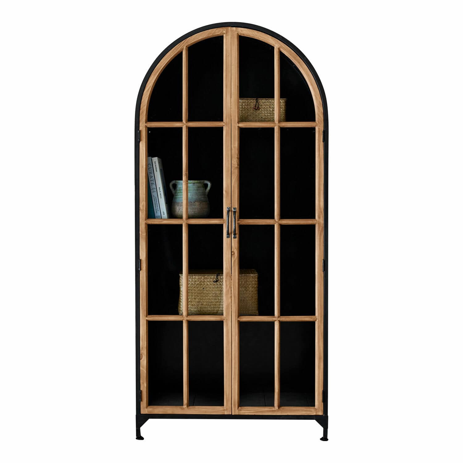 Schrank Mardilly Vitrine aus Holz und schwarzem Metall mit Glastüren und Regalen zur dekorativen Aufbewahrung