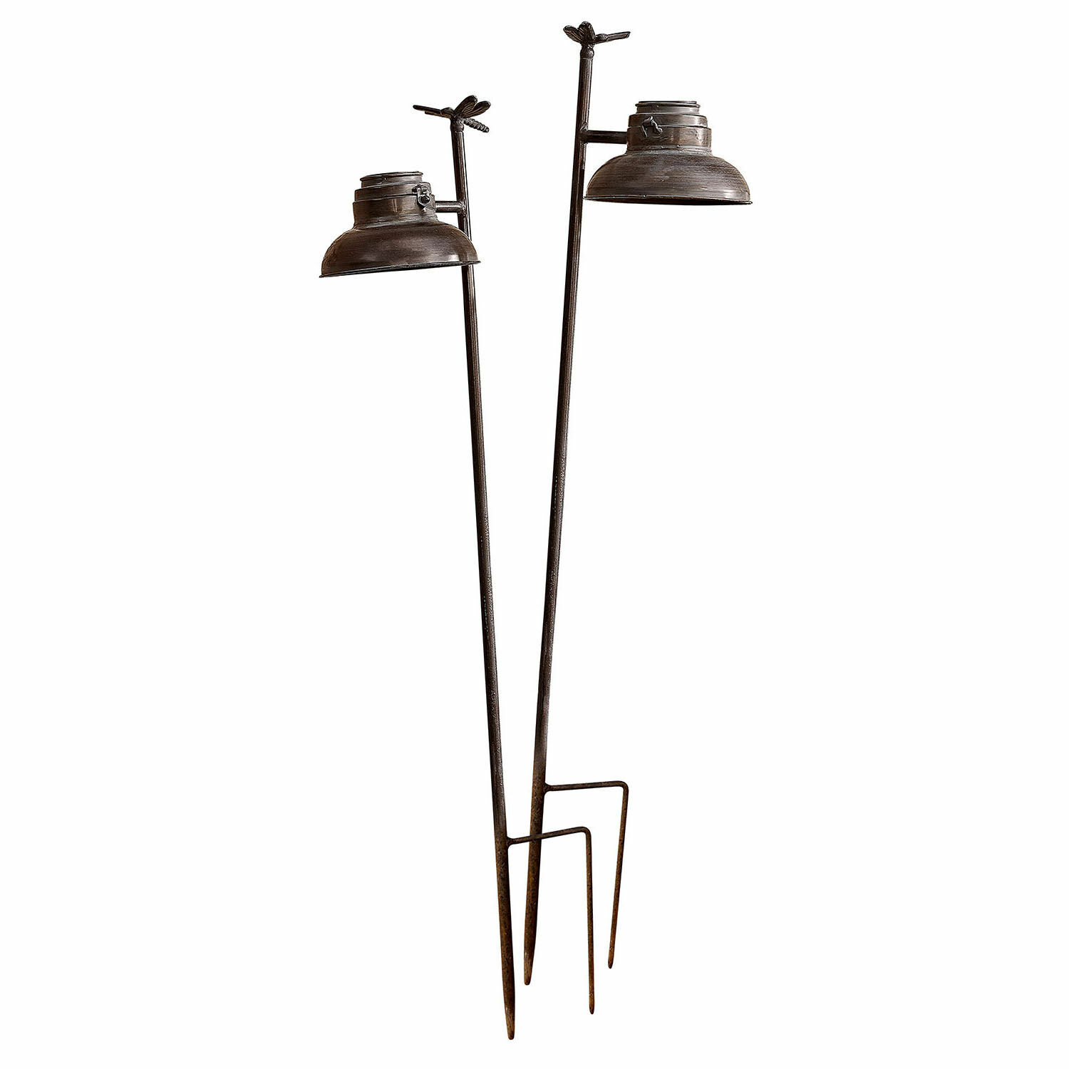 Solar-Laterne 2er Set Ivexil Dunkelbraune Metall-Gartenlampen mit Libellen-Dekor, dekorative Aussenbeleuchtung