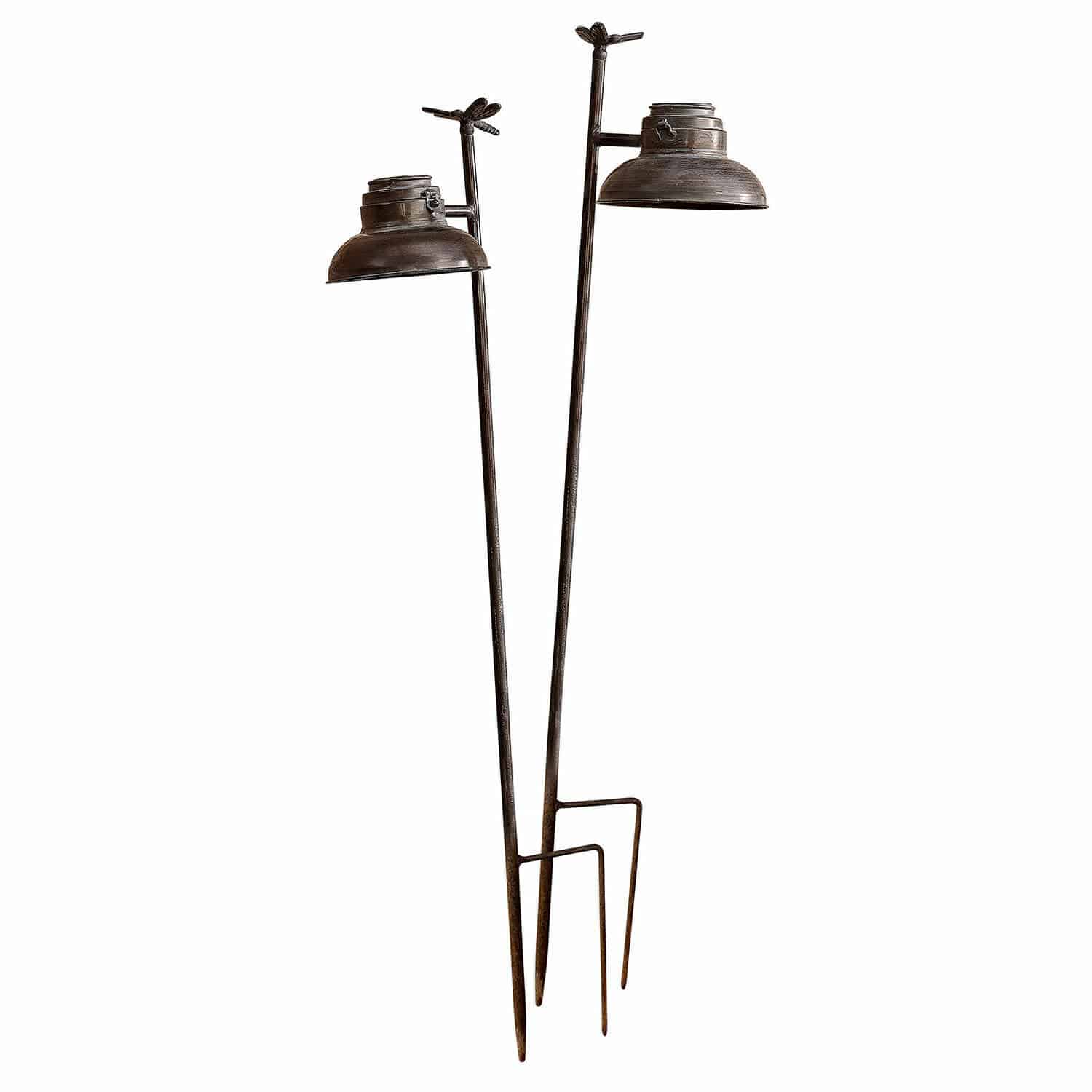 Solar-Laterne 2er Set Ivexil Dunkelbraune Metall-Gartenlampen mit Libellen-Dekor, dekorative Aussenbeleuchtung