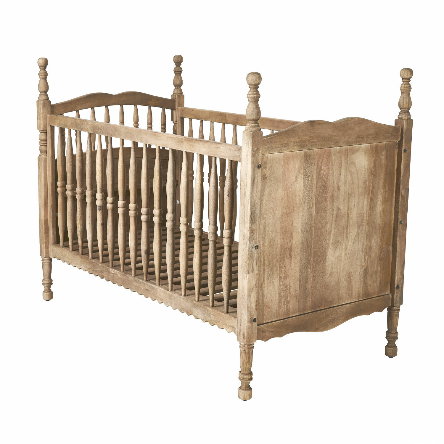Babybett Merveillon Kinderbett aus Mangoholz in Natur mit gedrechselten Stäben und klassischem Design für das Babyzimmer