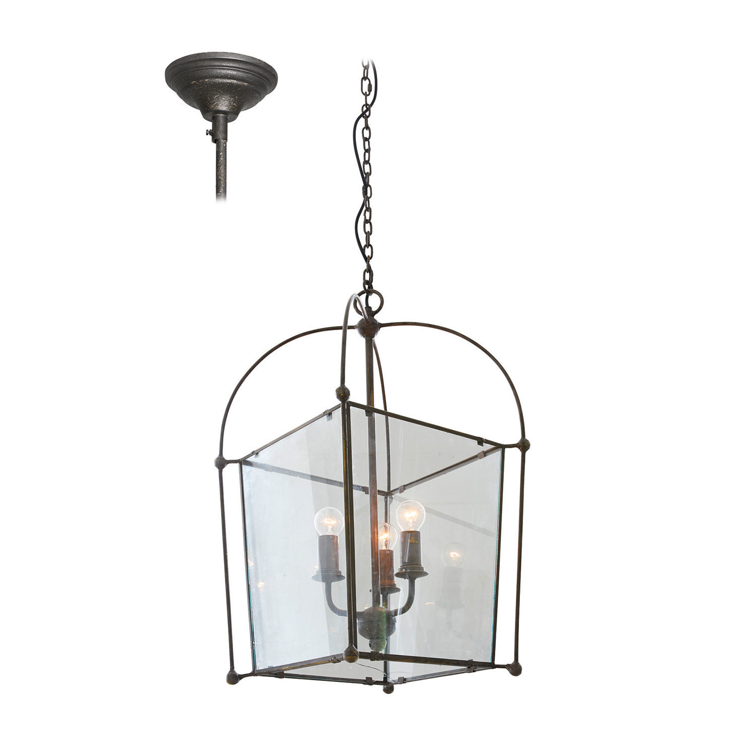 Leuchter Sèvres Hängeleuchte aus Metall und Glas im Vintage-Stil mit schwarzem Rahmen und klarem Schirm, Wohnzimmerbeleuchtung
