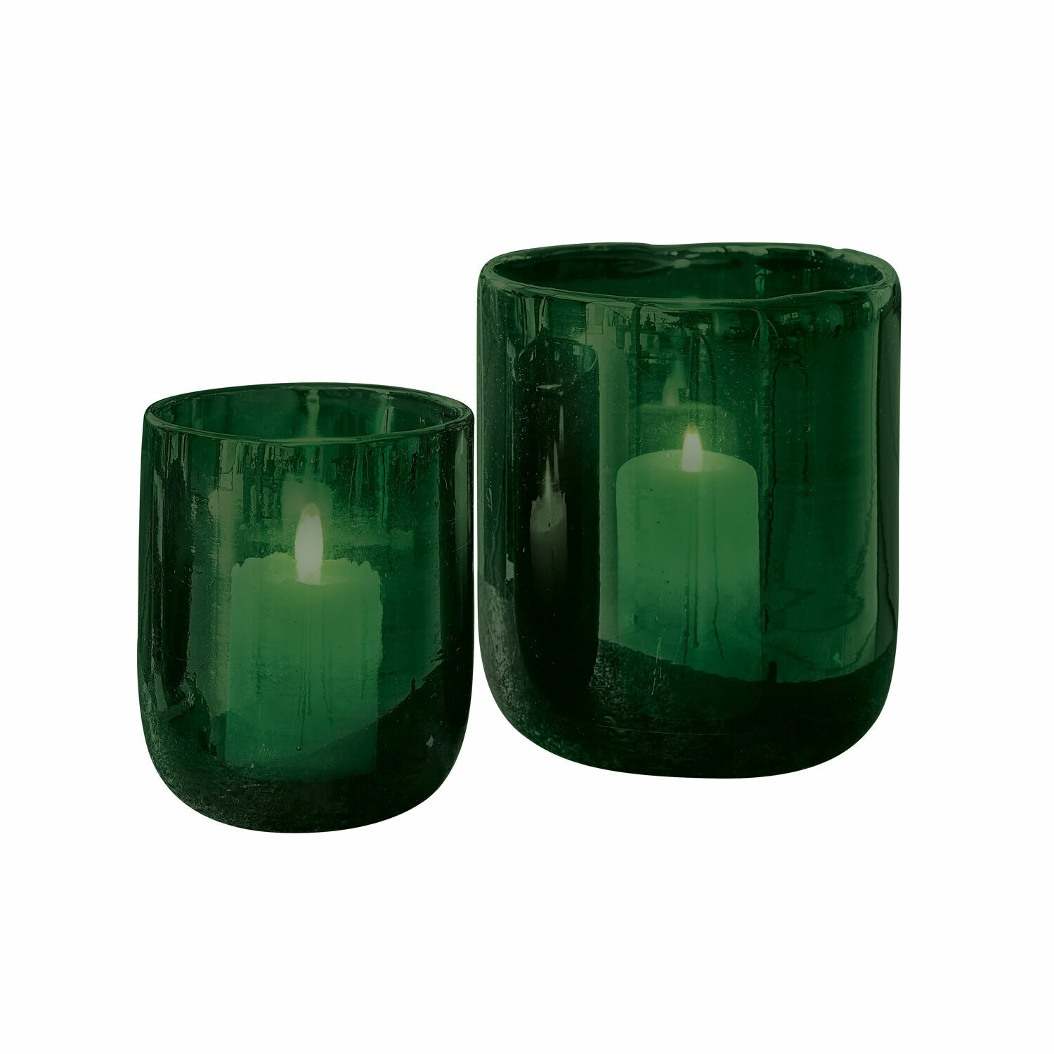 2er-Set grüne Glas-Windlichter Theodor für stimmungsvolle Beleuchtung im Innen- und Aussenbereich