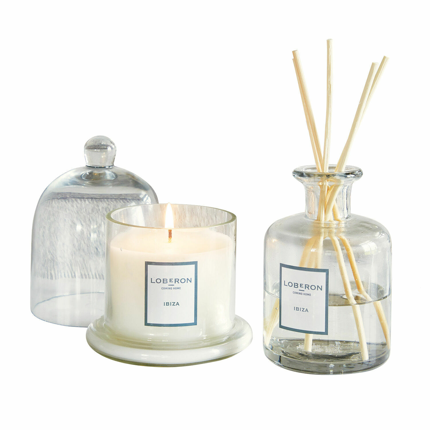 Duftset Vanis Ibiza-Duftset mit weisser Kerze und transparentem Glasdiffusor für Aromatherapie