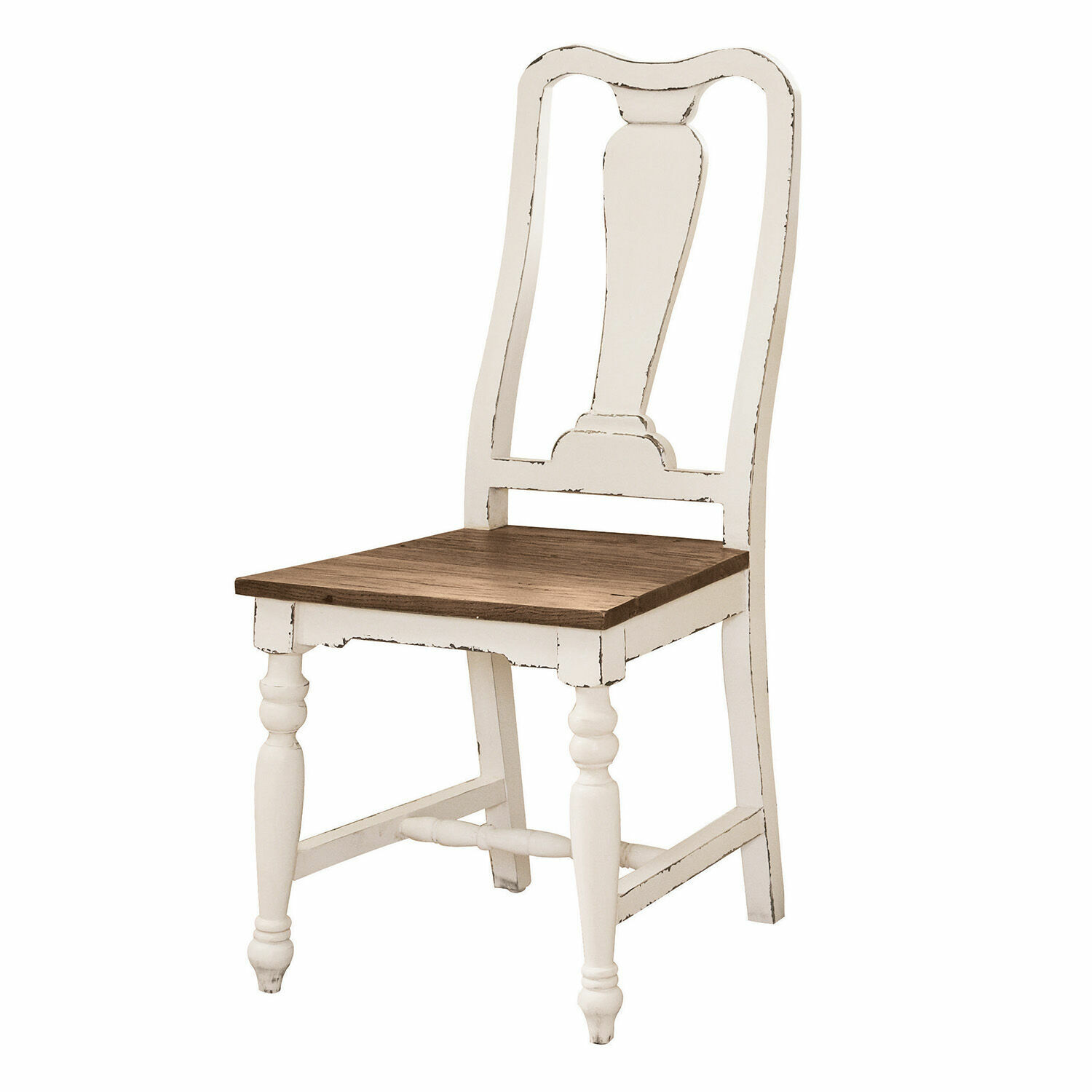 Stuhl Harry Vintage-Holzstuhl mit weissem Rahmen und braunem Sitz, Esszimmermöbel im Landhausstil