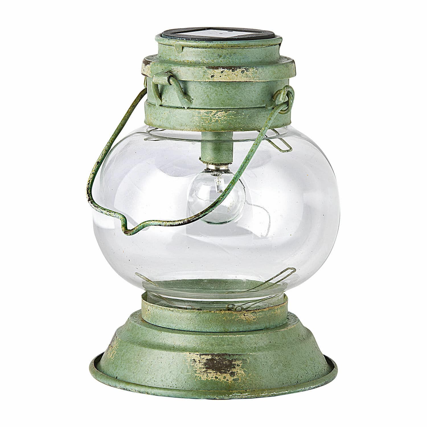 Solar-Laterne Nivalea Grüne Metalllaterne mit klarem Glas und Henkel, dekorativer Vintage-Stil für Innen und Aussen