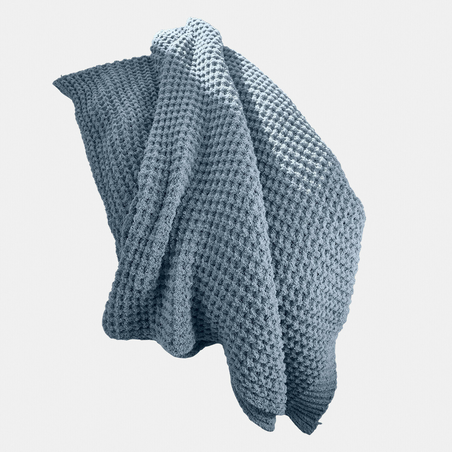 Plaid Ysilda Weiche blaue Baumwolldecke mit Waffelstruktur, ideal für gemütliche Räume