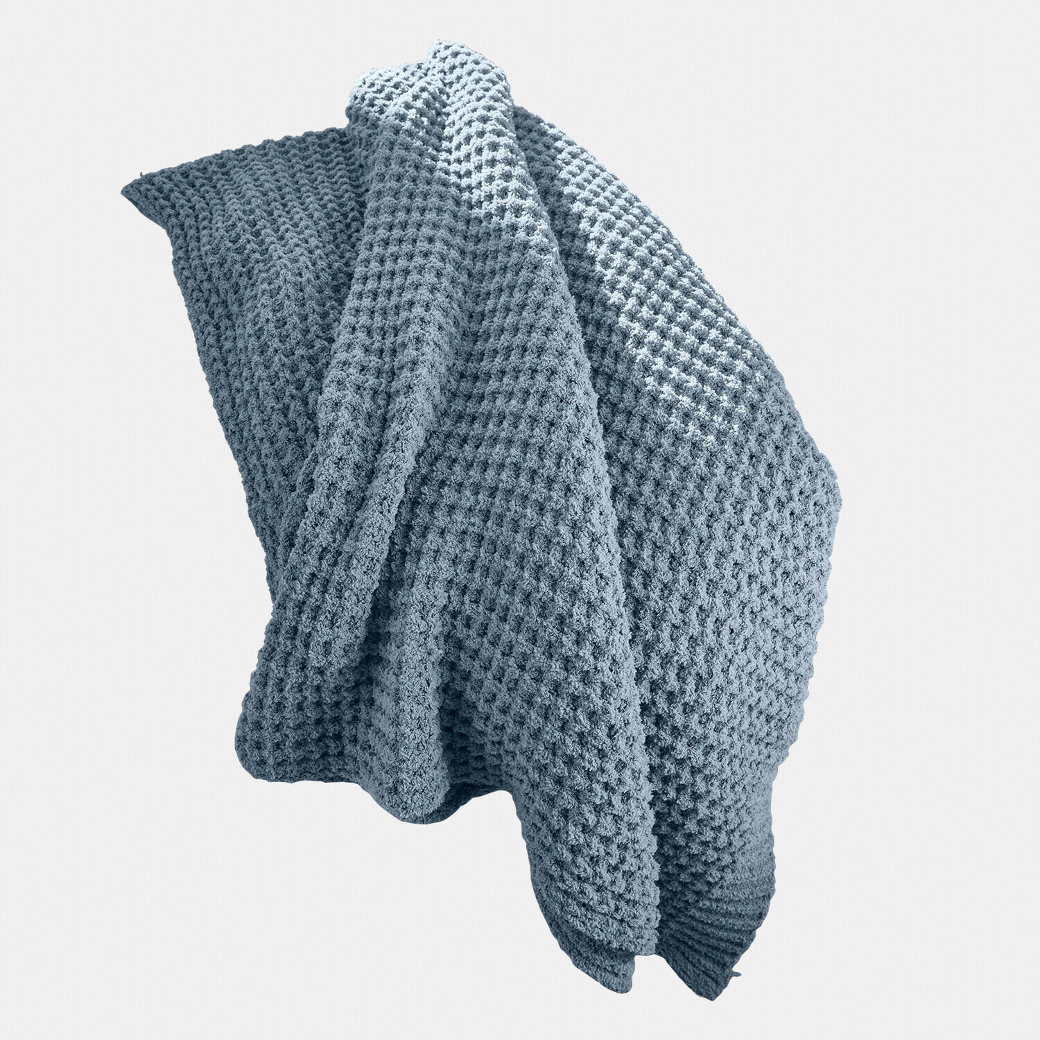 Plaid Ysilda Weiche blaue Baumwolldecke mit Waffelstruktur, ideal für gemütliche Räume