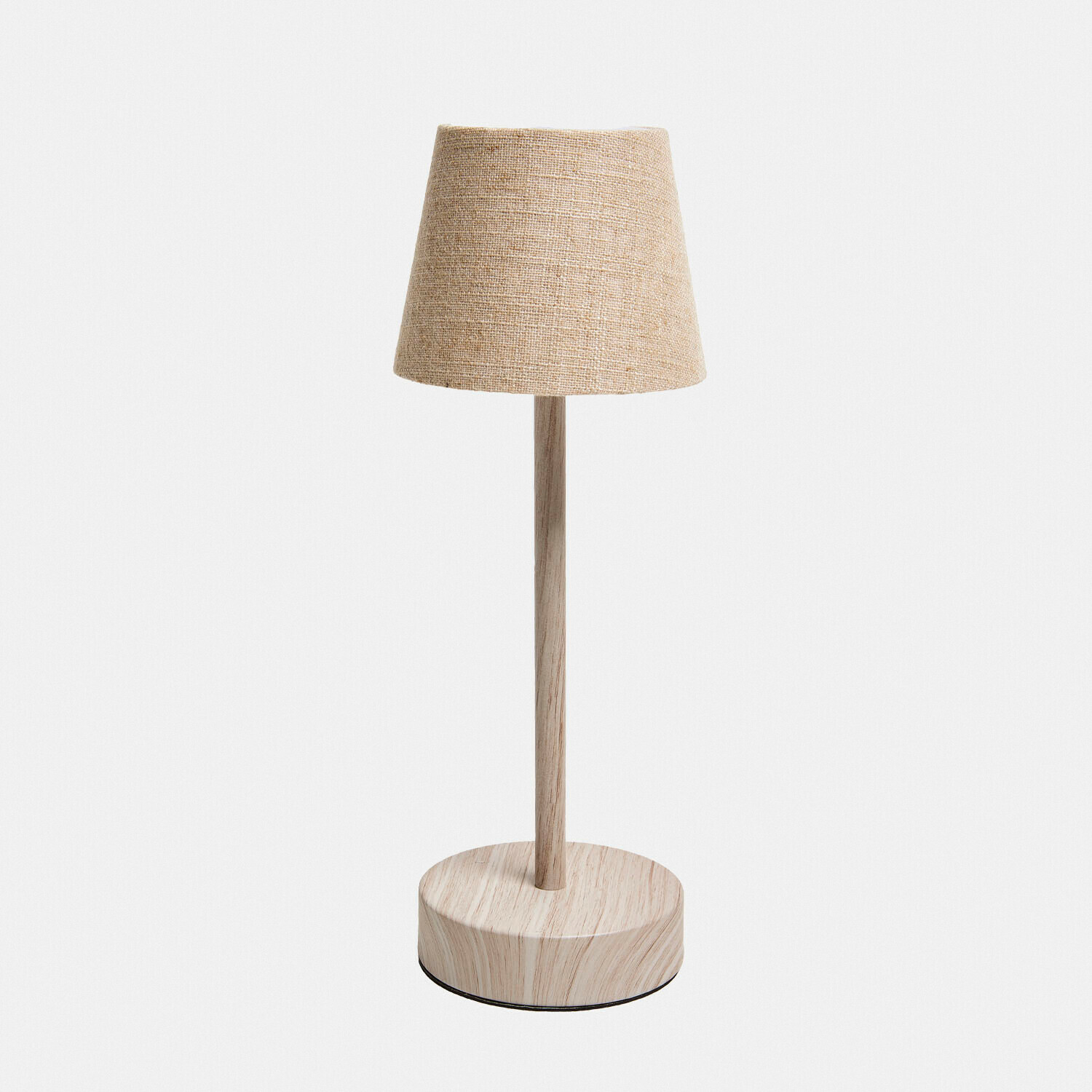 Wiederaufladbare Tischlampe Sylvainie Tischlampe mit Holzsockel und beigem Stoffschirm, schlichtes modernes Design