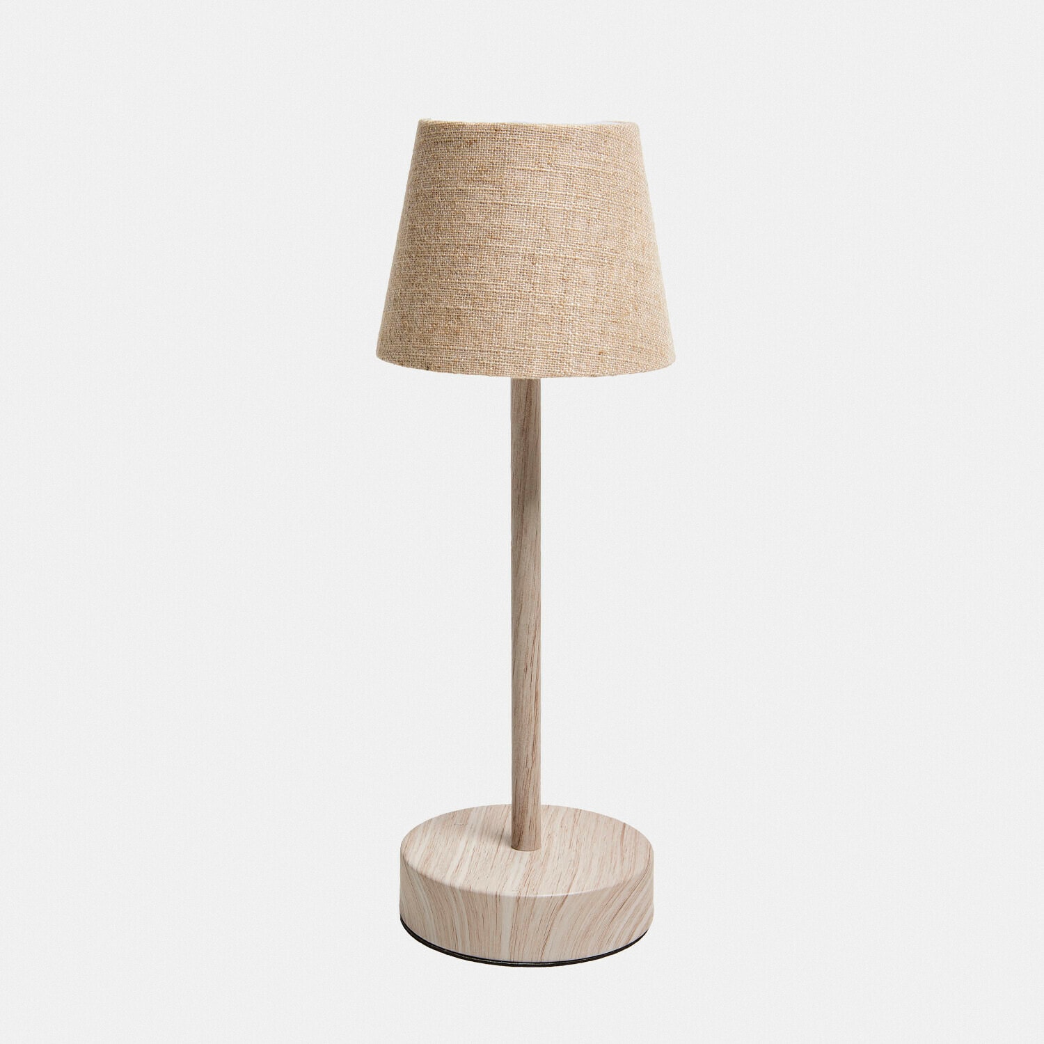 Wiederaufladbare Tischlampe Sylvainie Tischlampe mit Holzsockel und beigem Stoffschirm, schlichtes modernes Design