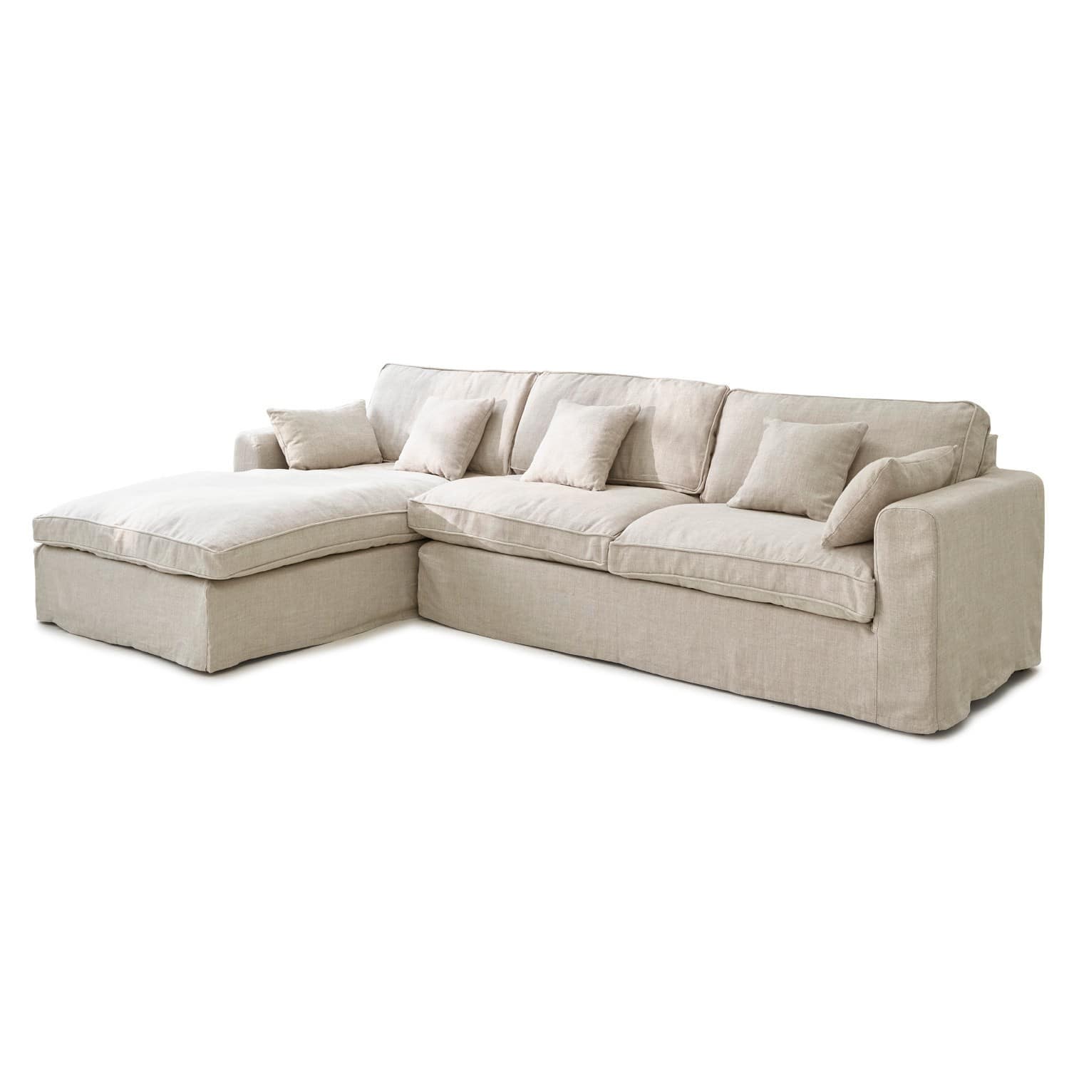 Sofa Seaford Beige Eckcouch aus Stoff mit weichen Kissen, komfortabel für Wohnzimmer und Entspannung