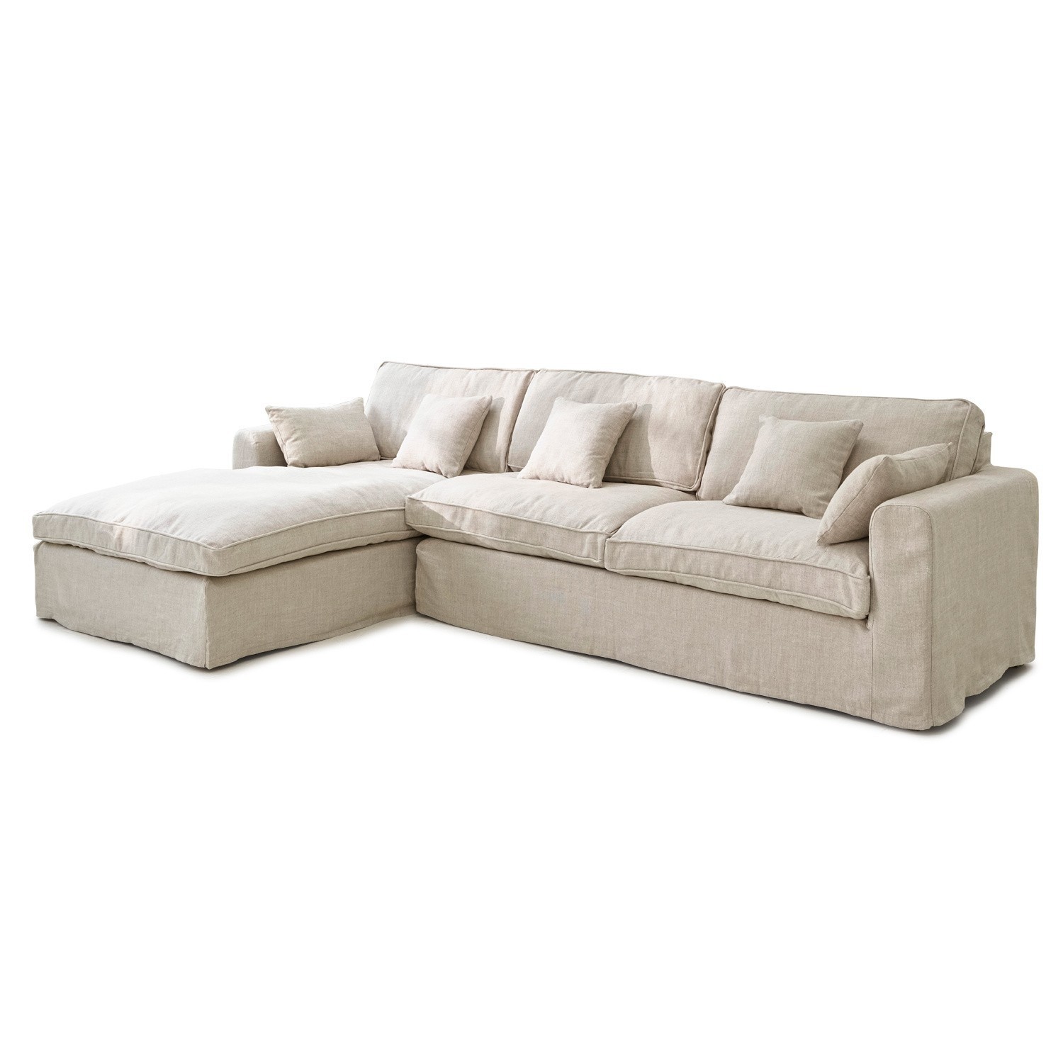 Sofa Seaford Beige Eckcouch aus Stoff mit weichen Kissen, komfortabel für Wohnzimmer und Entspannung