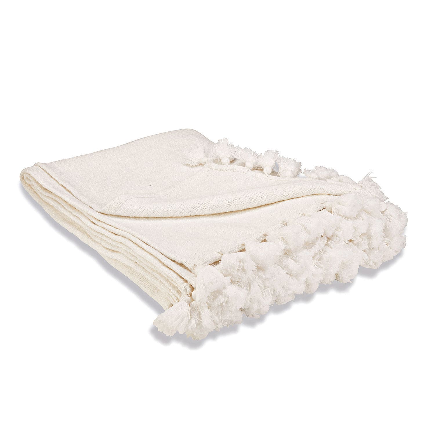 Plaid Amlamé Cremefarbene Baumwolldecke mit weichen Quasten an den Rändern, dekorativ und gemütlich.