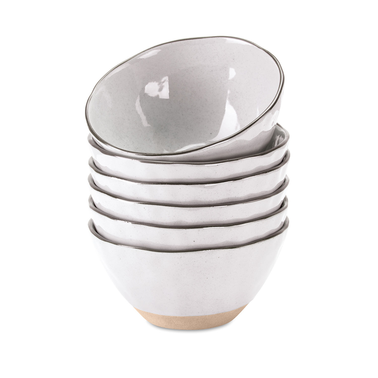 6er-Set weisse Keramikschüsseln Biarritz mit natürlichem Boden, ideal für die Küche und zum Servieren.