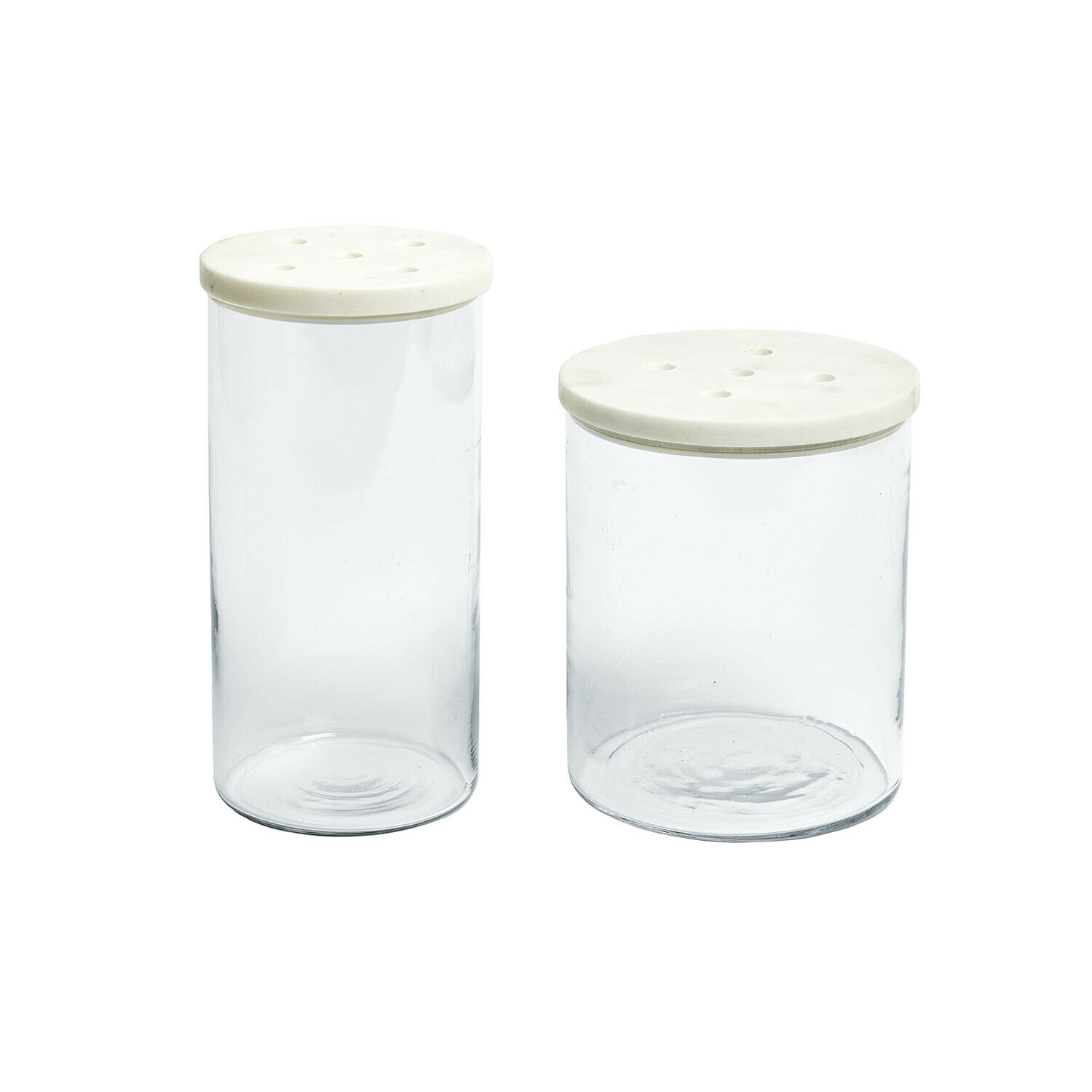 Glasdose 2er Set Rosanella Set aus zwei transparenten Glasbehältern mit weissen Keramikdeckeln und Löchern zur Aufbewahrung