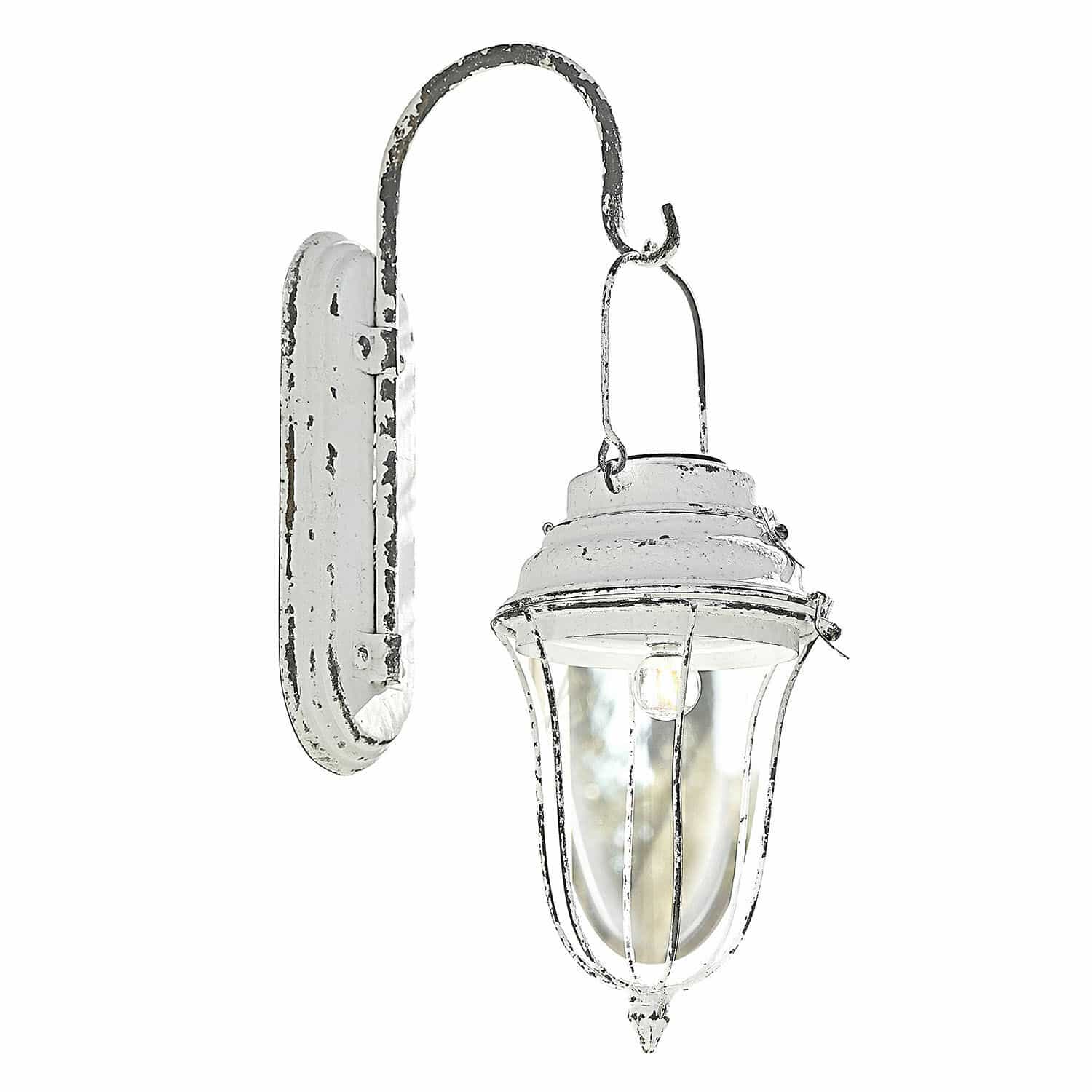 Solar-Laterne Galexor Weisse Vintage-Metall-Wandleuchte mit klarem Glas und LED-Glühbirne