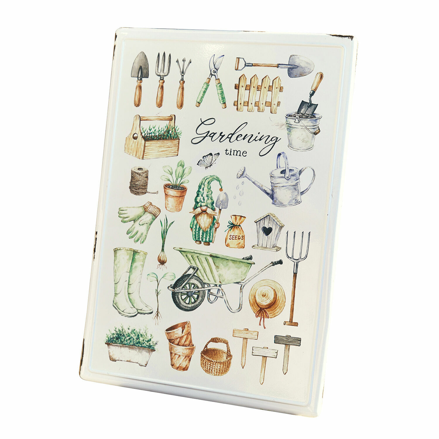 Dekoschild Whyalla Metalltafel mit Gartenwerkzeug-Motiven und Schriftzug «Gardening time» als Dekoration