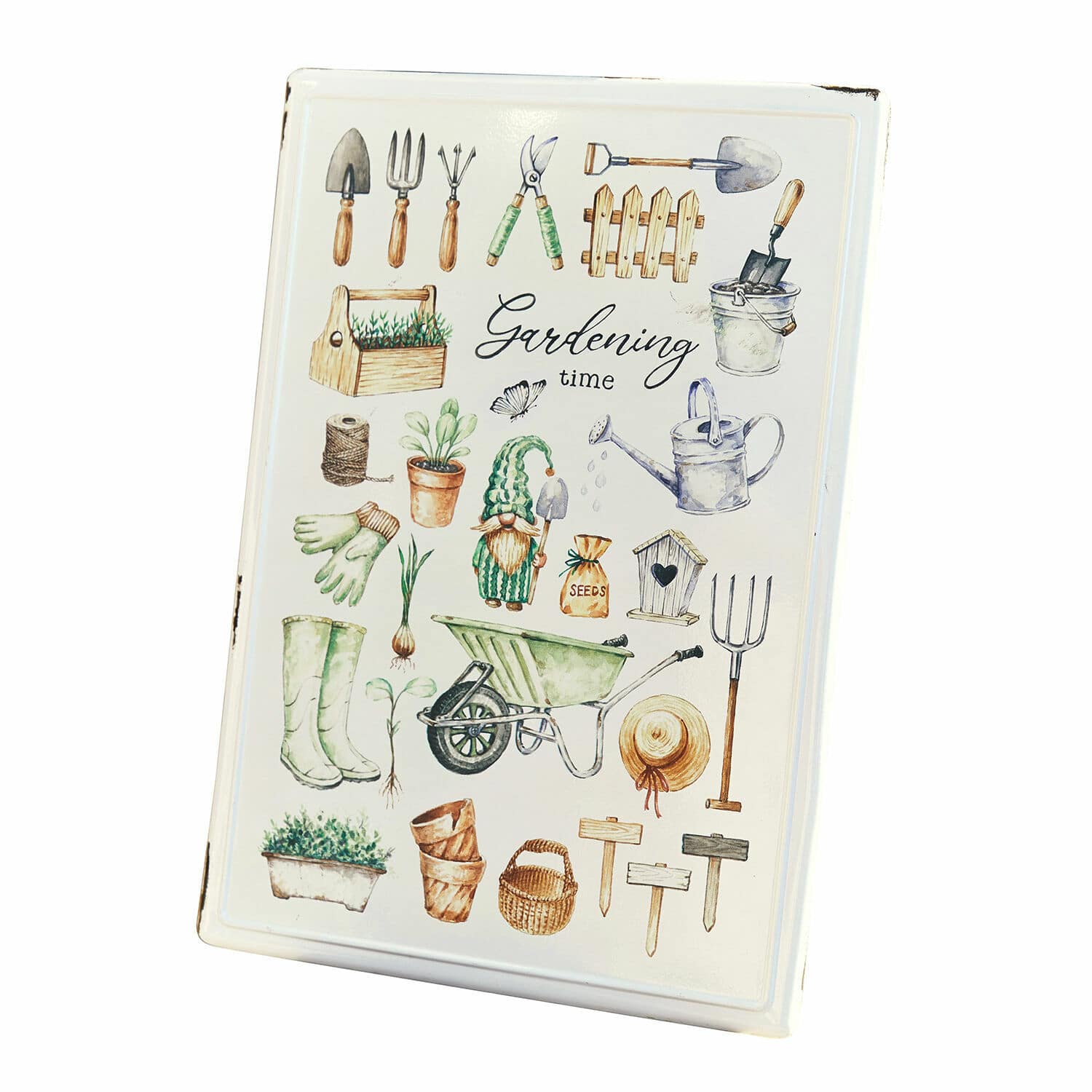 Dekoschild Whyalla Metalltafel mit Gartenwerkzeug-Motiven und Schriftzug «Gardening time» als Dekoration