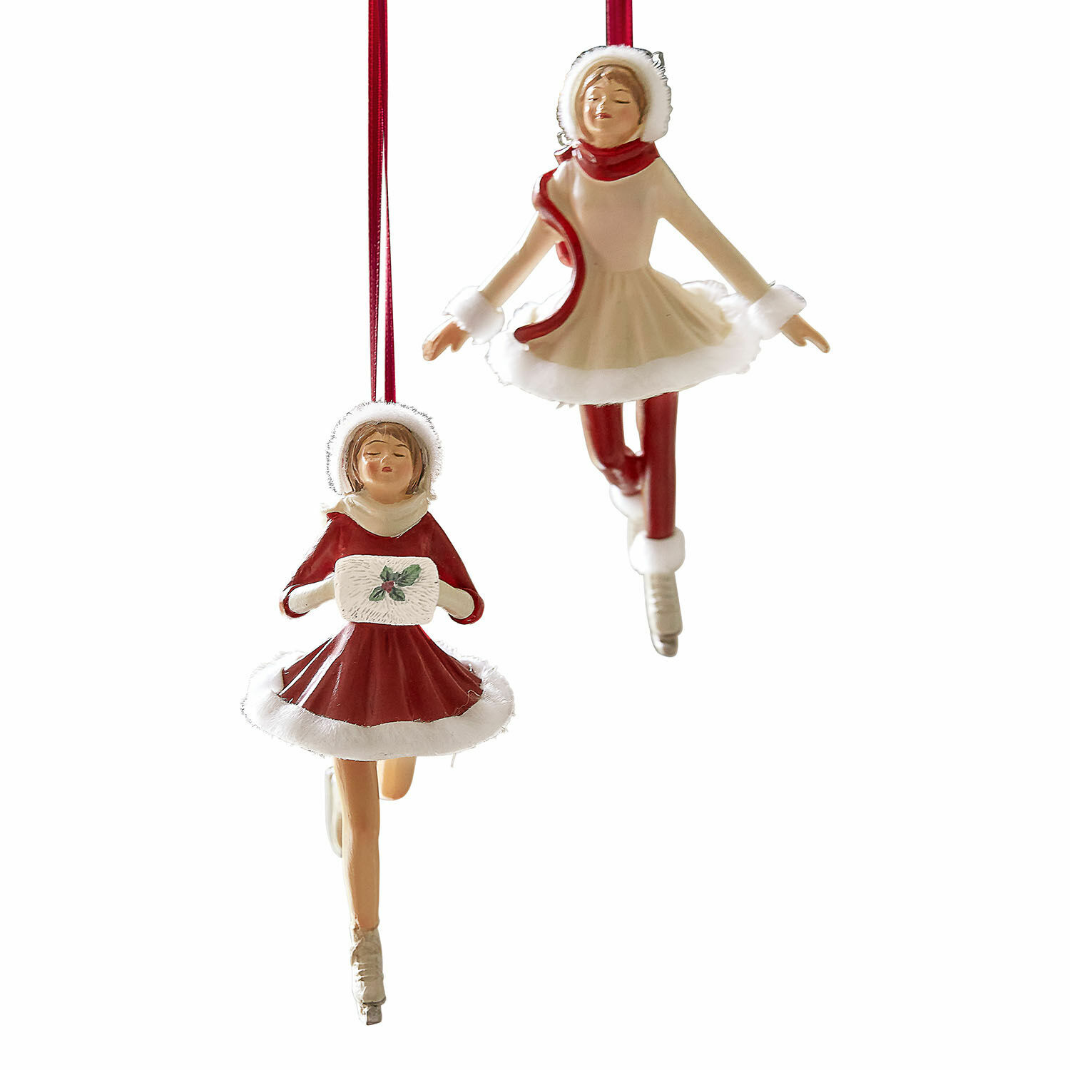 Anhänger 2er Set Sylphelle Weihnachtliche Anhänger mit Eisläuferfiguren in Rot-Weiss, festliche Baumschmuckdekoration