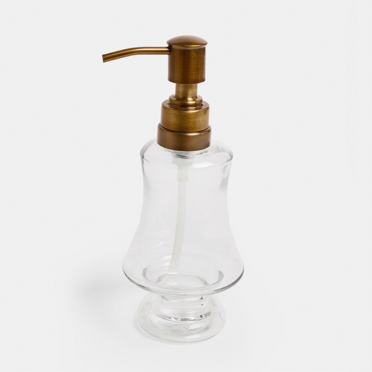 Seifenspender Rivélise Transparenter Glas-Seifenspender mit messingfarbener Pumpe, elegantes Badezimmerzubehör