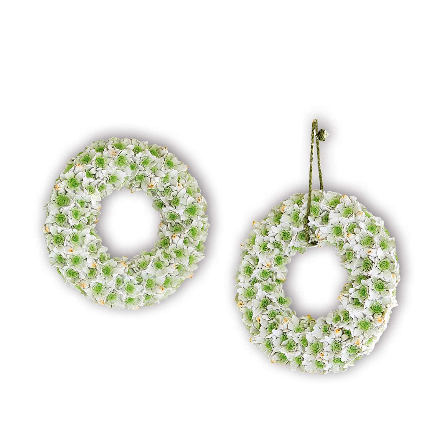 Kranz 2er Set Willmare Dekorativer Kranz aus weissen und grünen Blumen zum Aufhängen, Wanddekoration für Zuhause