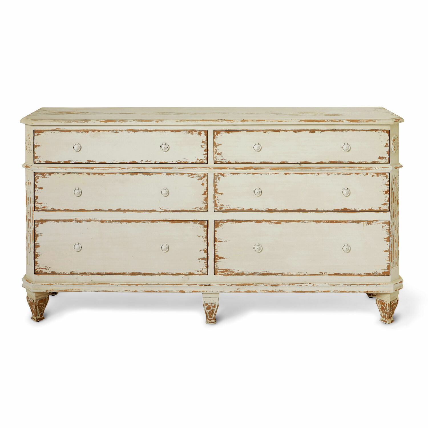 Kommode Commeren aus antikcremem Holz mit Vintage-Charme, geräumiger Stauraum für Wohnräume