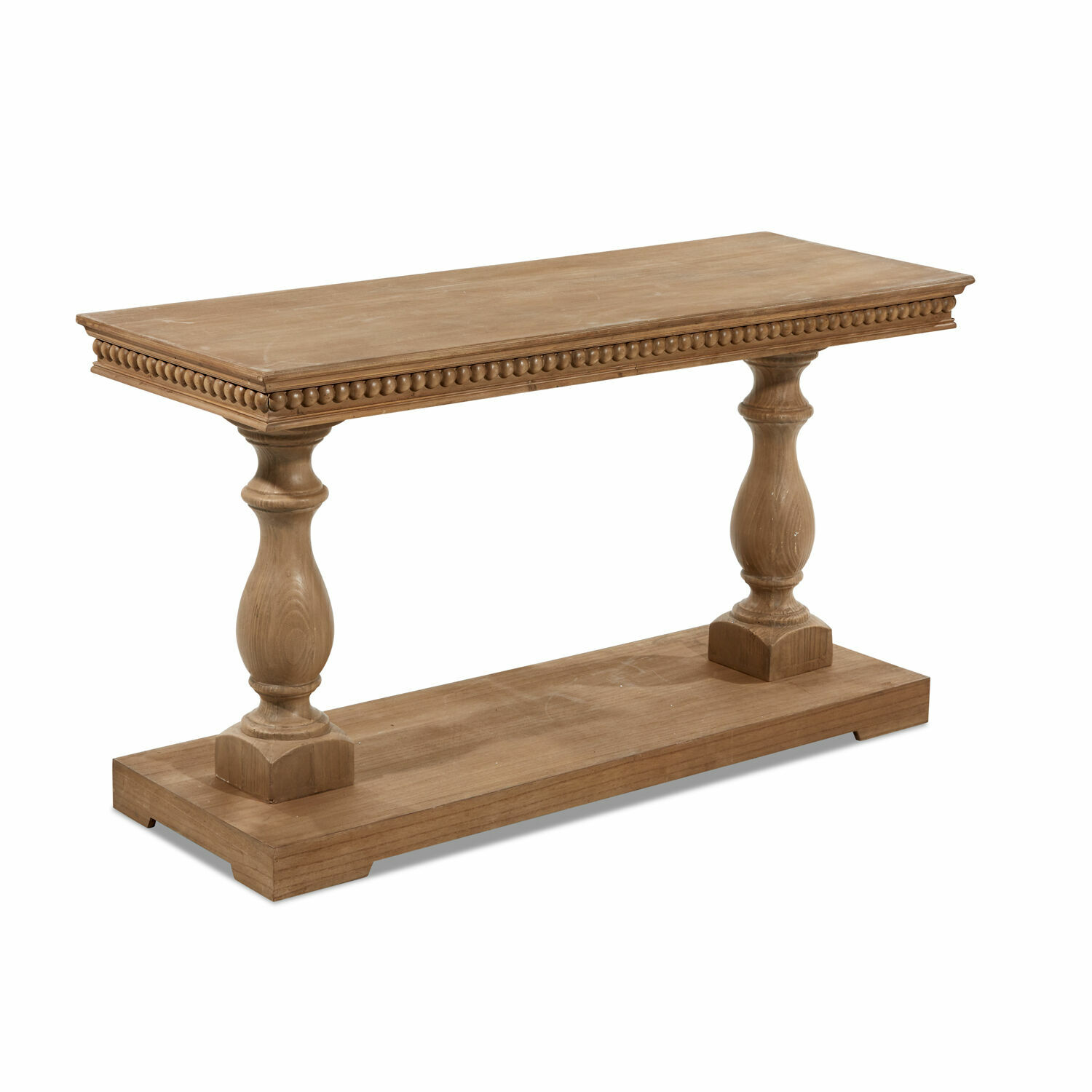 Konsole Angol Konsolentisch aus Holz in Naturfarbe mit verzierten Beinen und Sockel, elegantes Wohnzimmermöbel.