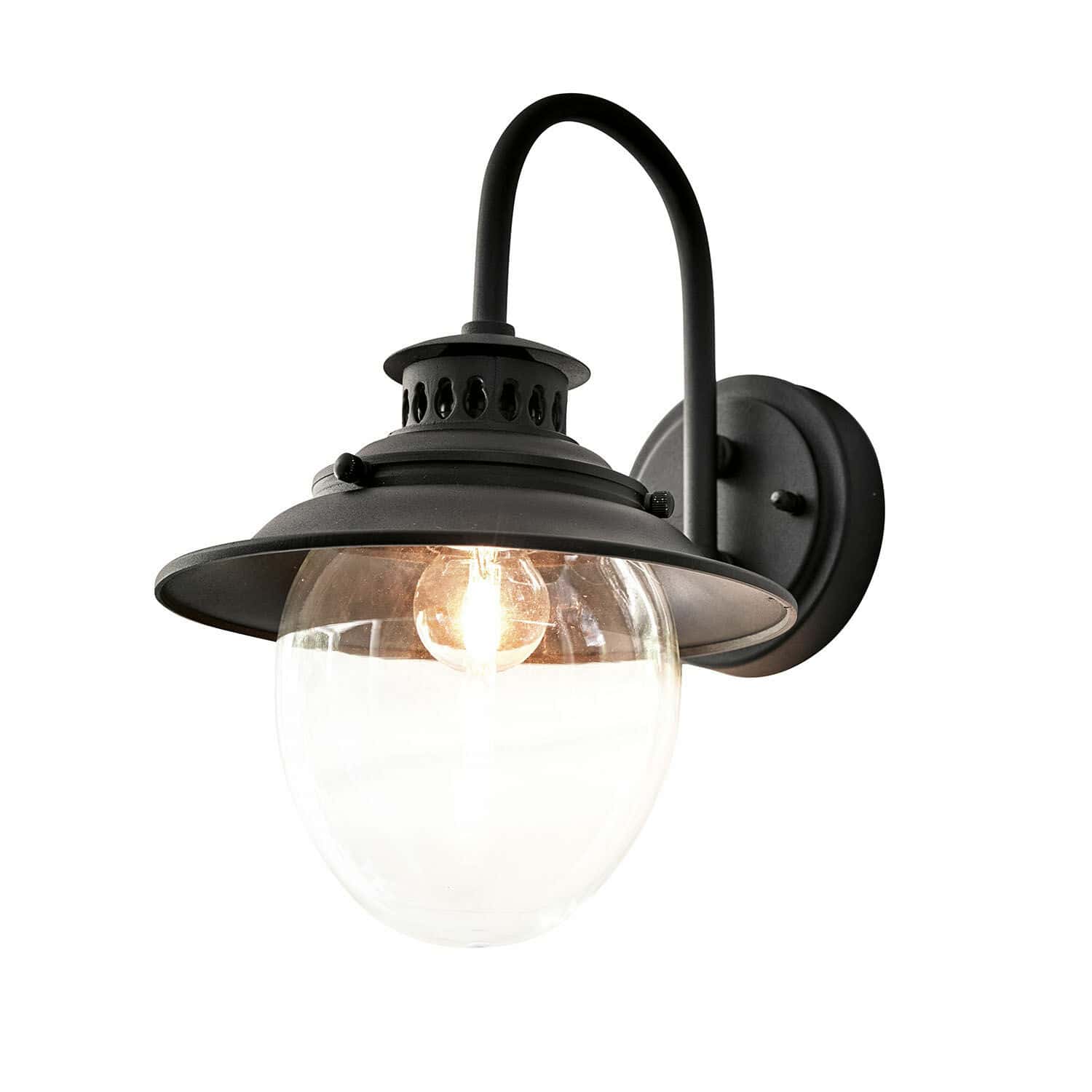 Aussenwandlampe Norman Schwarze Metall-Wandleuchte mit klarem Glas und sichtbarer Glühbirne, Innenbeleuchtung