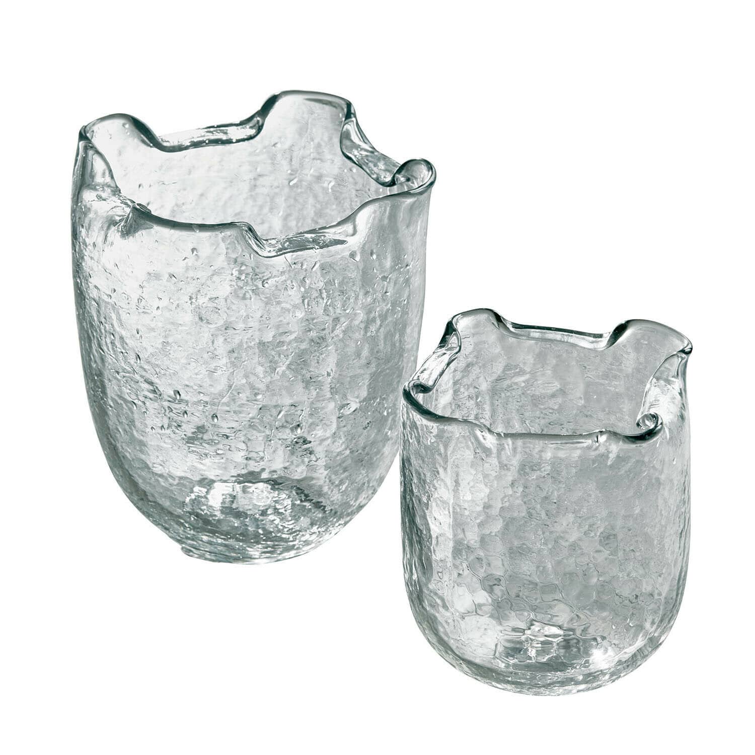 Vase 2er Set Felucia Set aus zwei transparenten Glasvasen mit strukturierter Oberfläche und wellenförmigem Rand