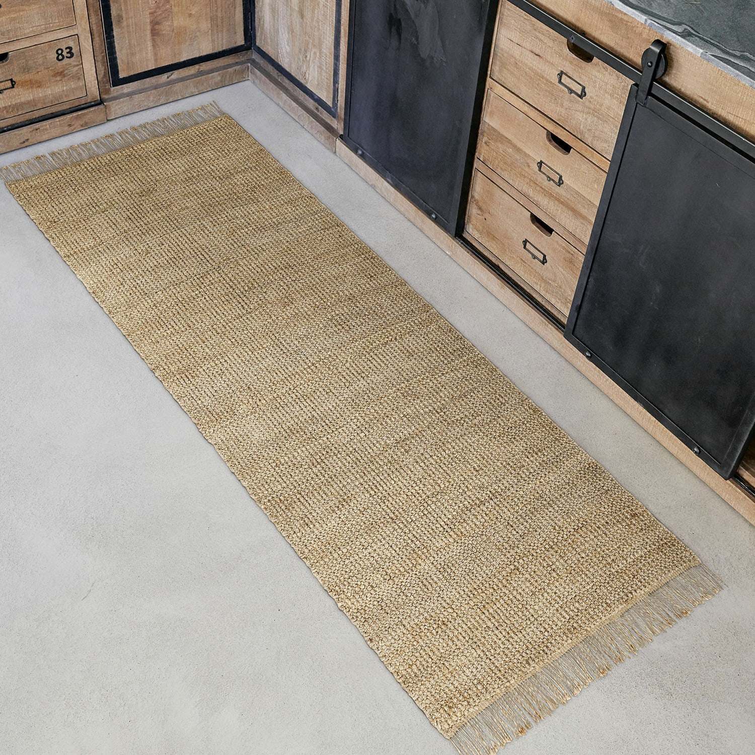 Läufer Hermitage Langer Teppich aus natürlicher Jute in Beige, ideal für die Küche und den Flur